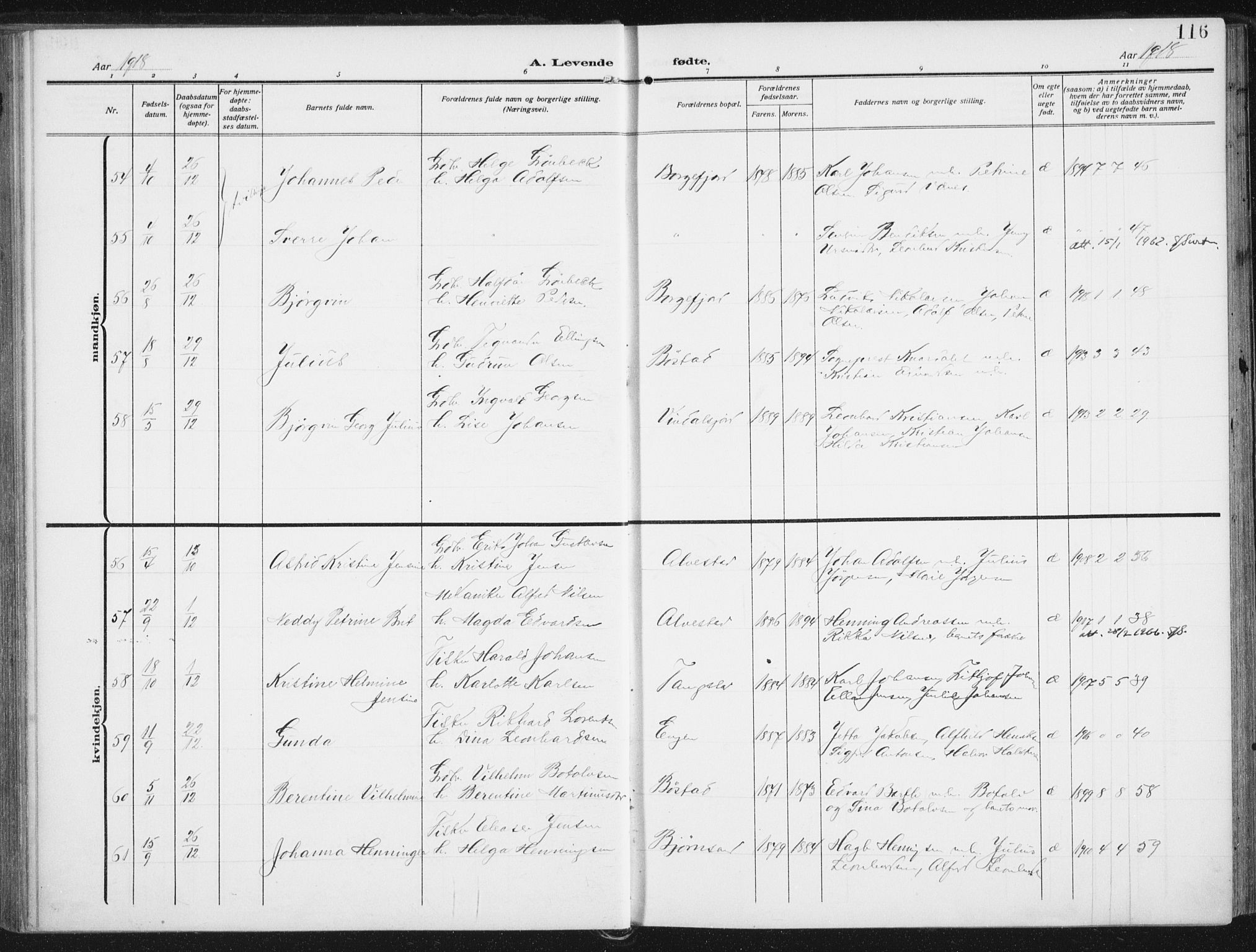 Ministerialprotokoller, klokkerbøker og fødselsregistre - Nordland, AV/SAT-A-1459/880/L1135: Parish register (official) no. 880A09, 1908-1919, p. 116