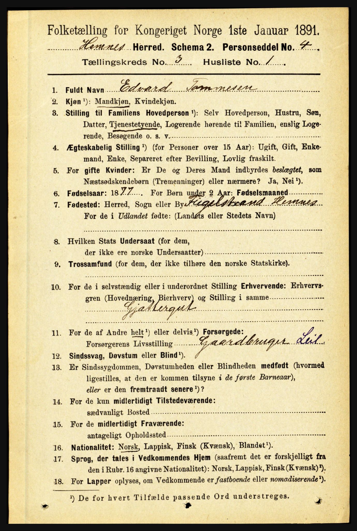 RA, 1891 census for 1832 Hemnes, 1891, p. 1927