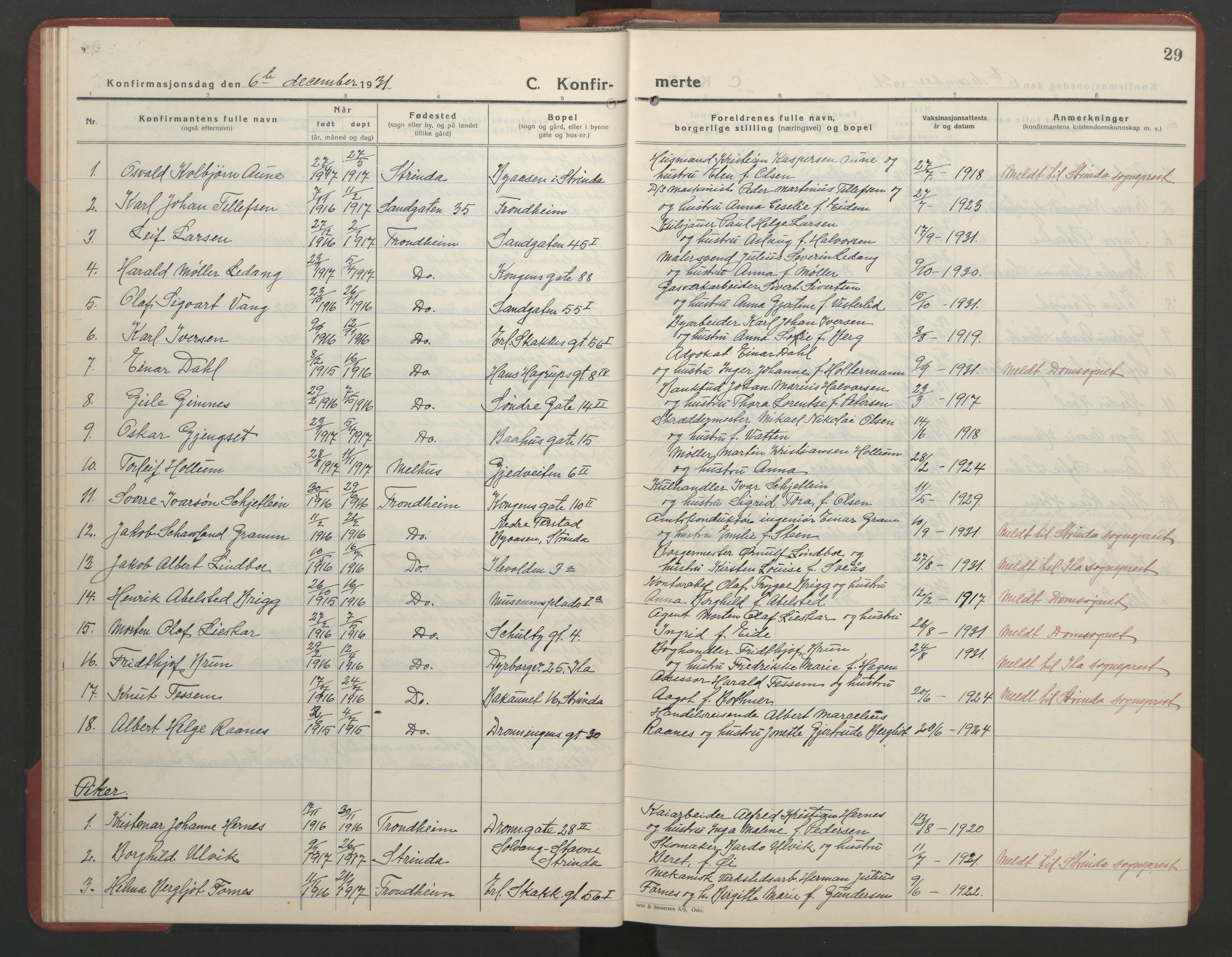 Ministerialprotokoller, klokkerbøker og fødselsregistre - Sør-Trøndelag, SAT/A-1456/602/L0151: Parish register (copy) no. 602C19, 1925-1951, p. 29