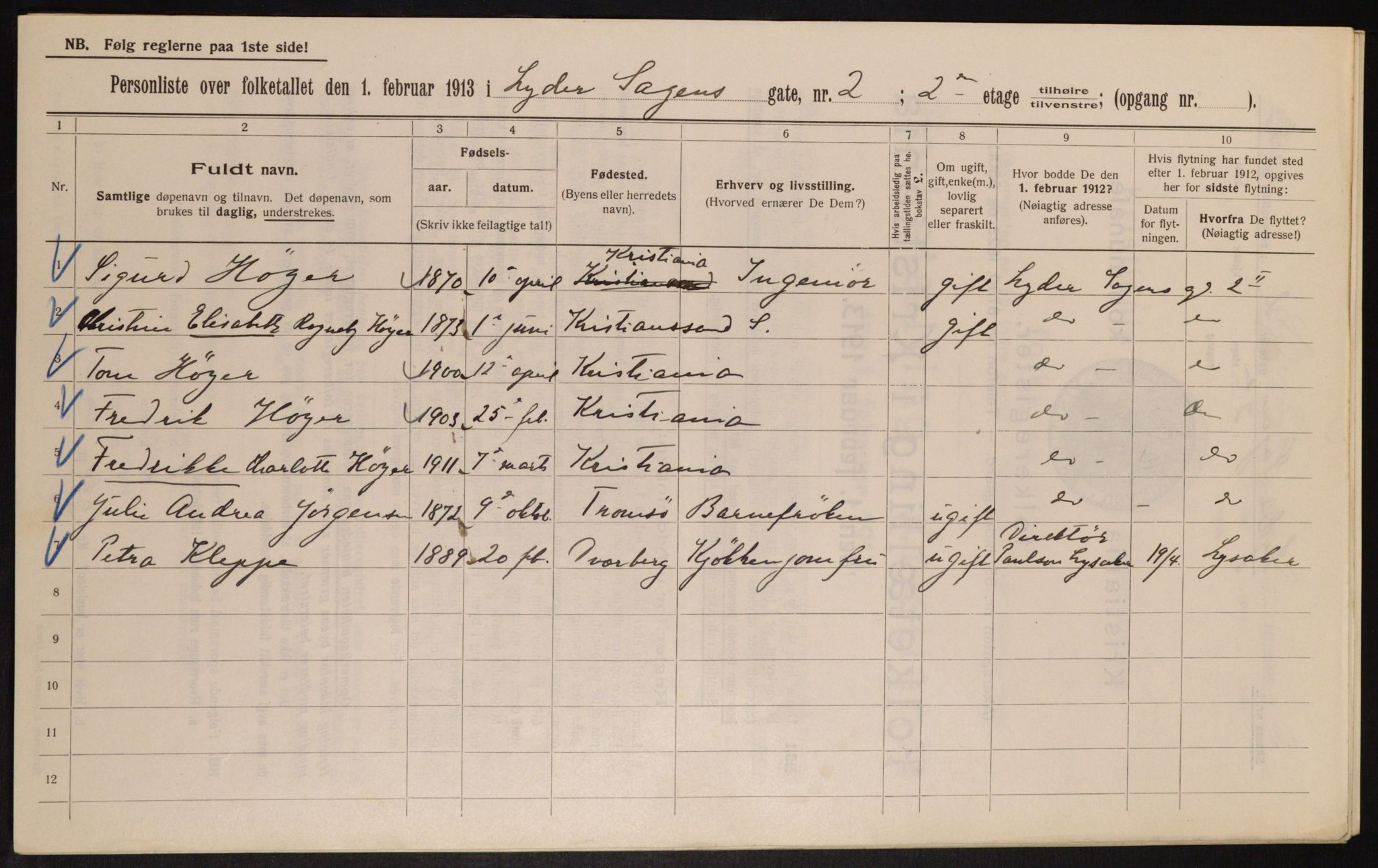 OBA, Municipal Census 1913 for Kristiania, 1913, p. 58230