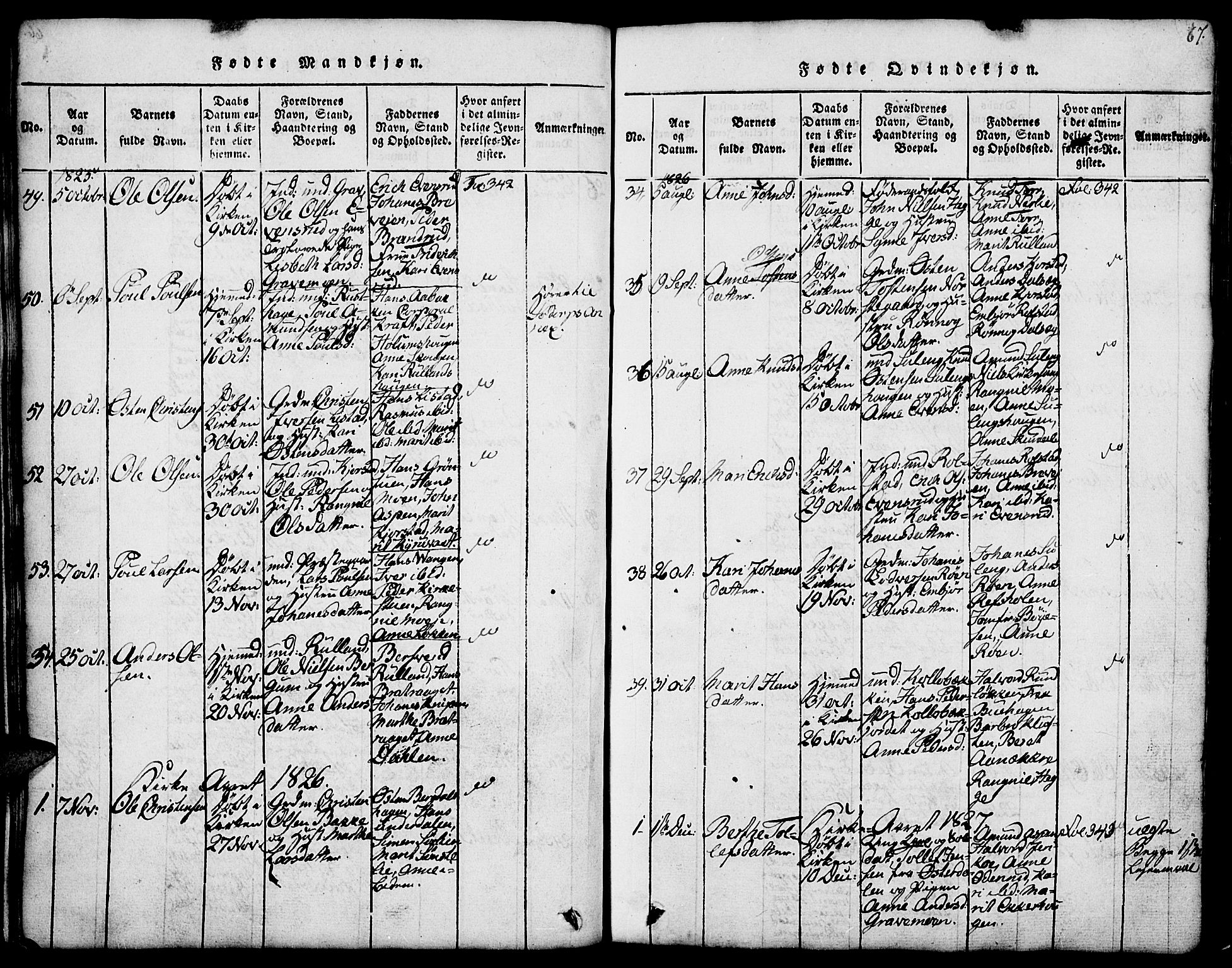 Fron prestekontor, SAH/PREST-078/H/Ha/Hab/L0001: Parish register (copy) no. 1, 1816-1843, p. 67