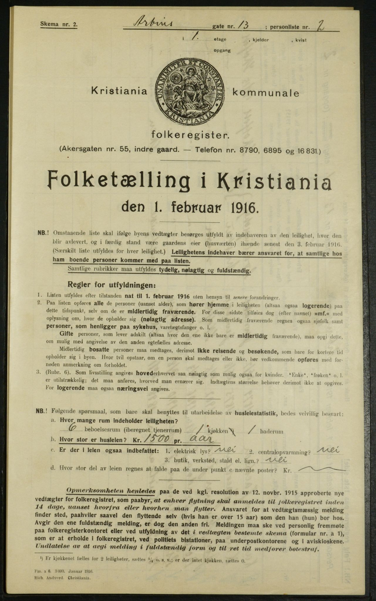 OBA, Municipal Census 1916 for Kristiania, 1916, p. 1660