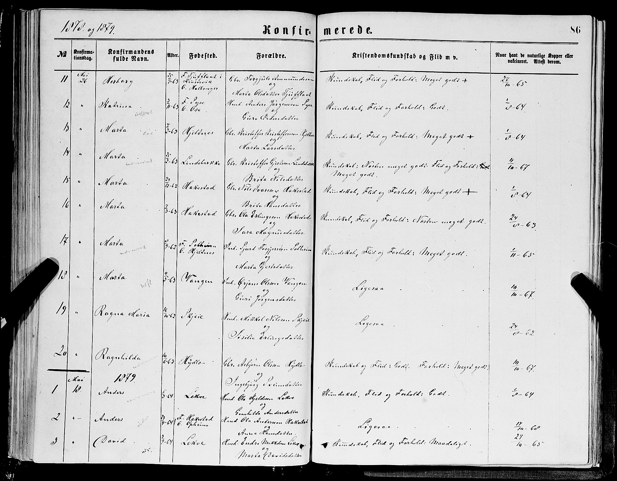 Ulvik sokneprestembete, SAB/A-78801/H/Hab: Parish register (copy) no. A 2, 1869-1882, p. 86