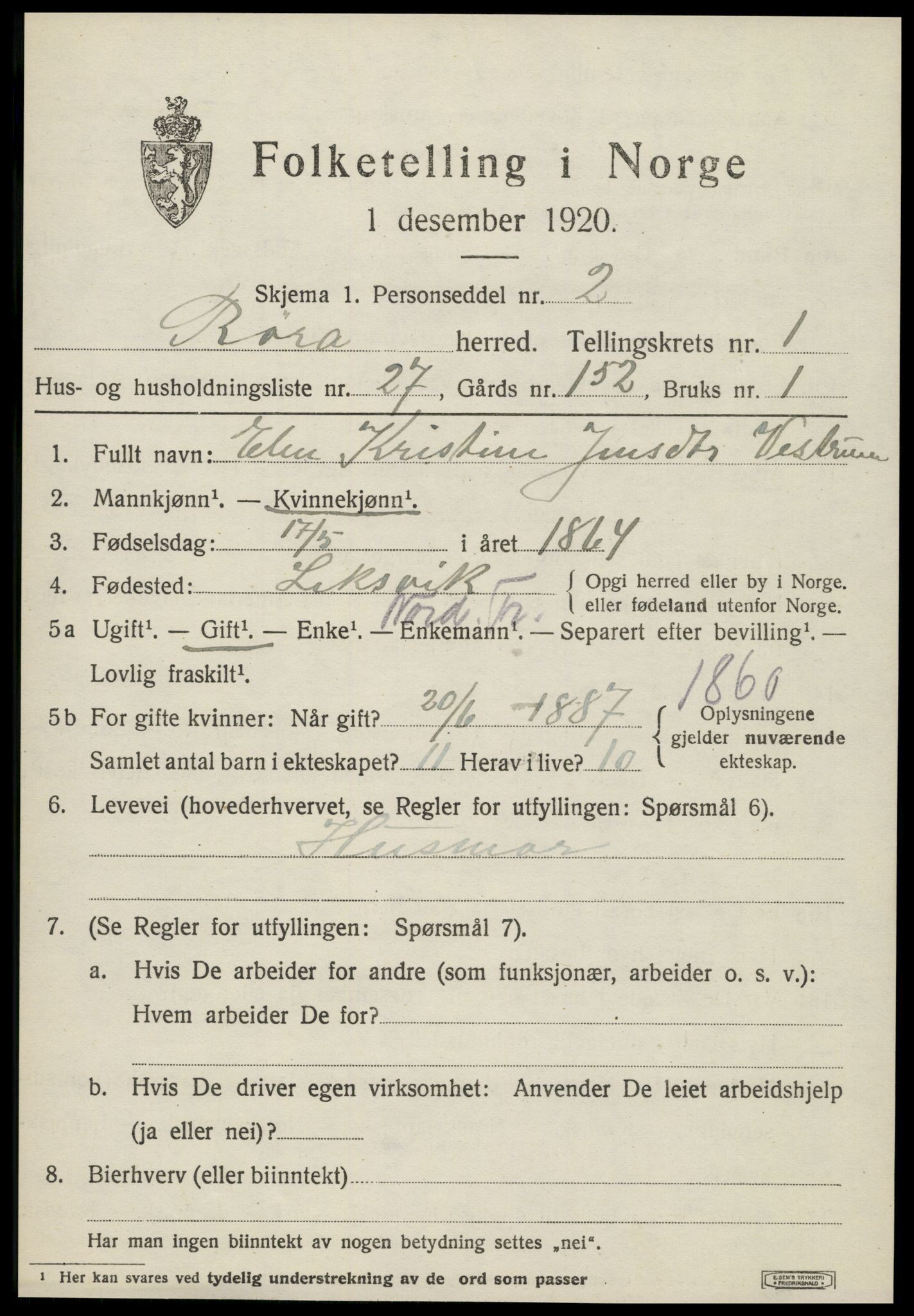 SAT, 1920 census for Røra, 1920, p. 685