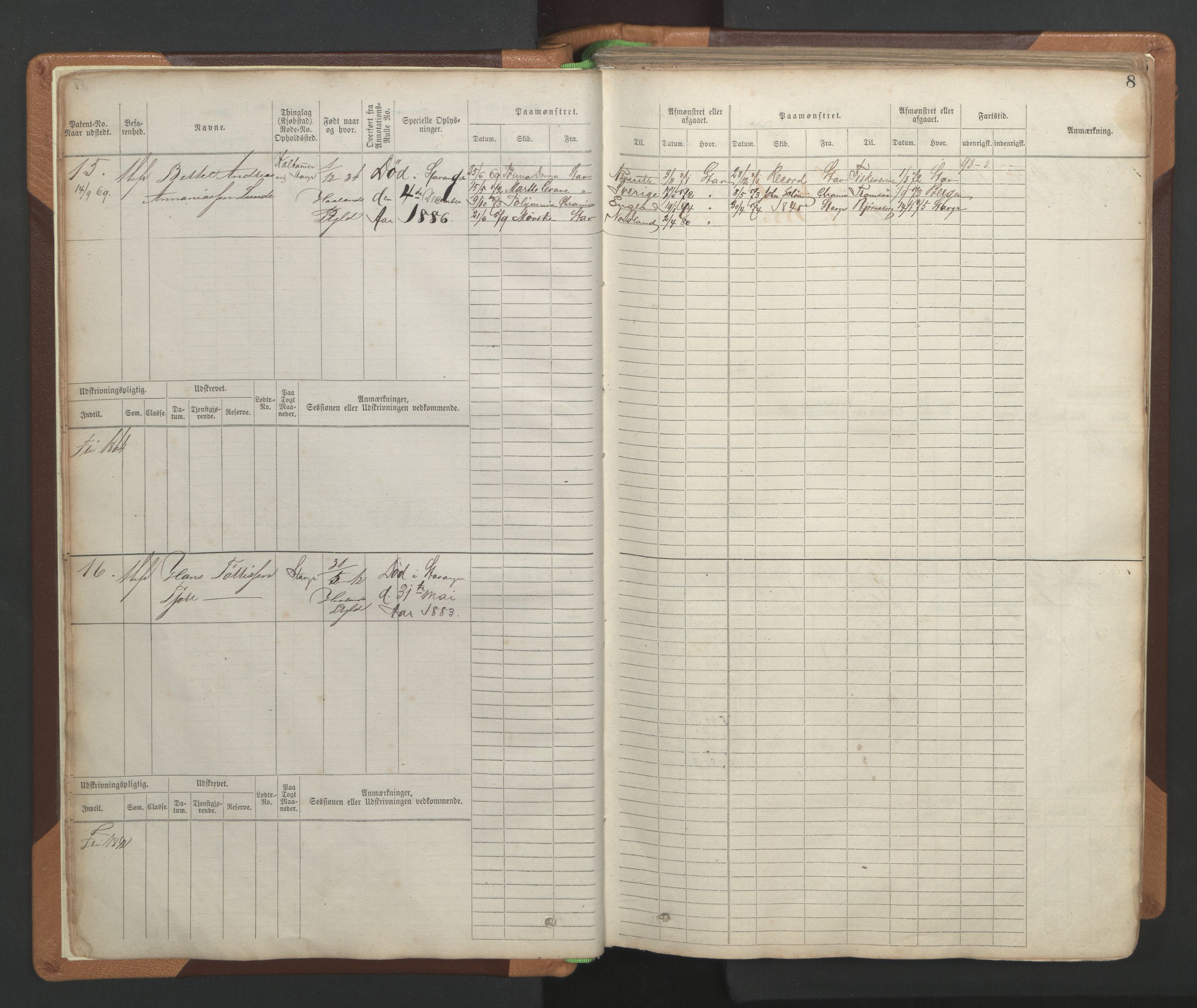 Stavanger sjømannskontor, AV/SAST-A-102006/F/Fb/Fbb/L0004: Sjøfartshovedrulle, patentnr. 1-792 (del 1), 1869-1880, p. 11