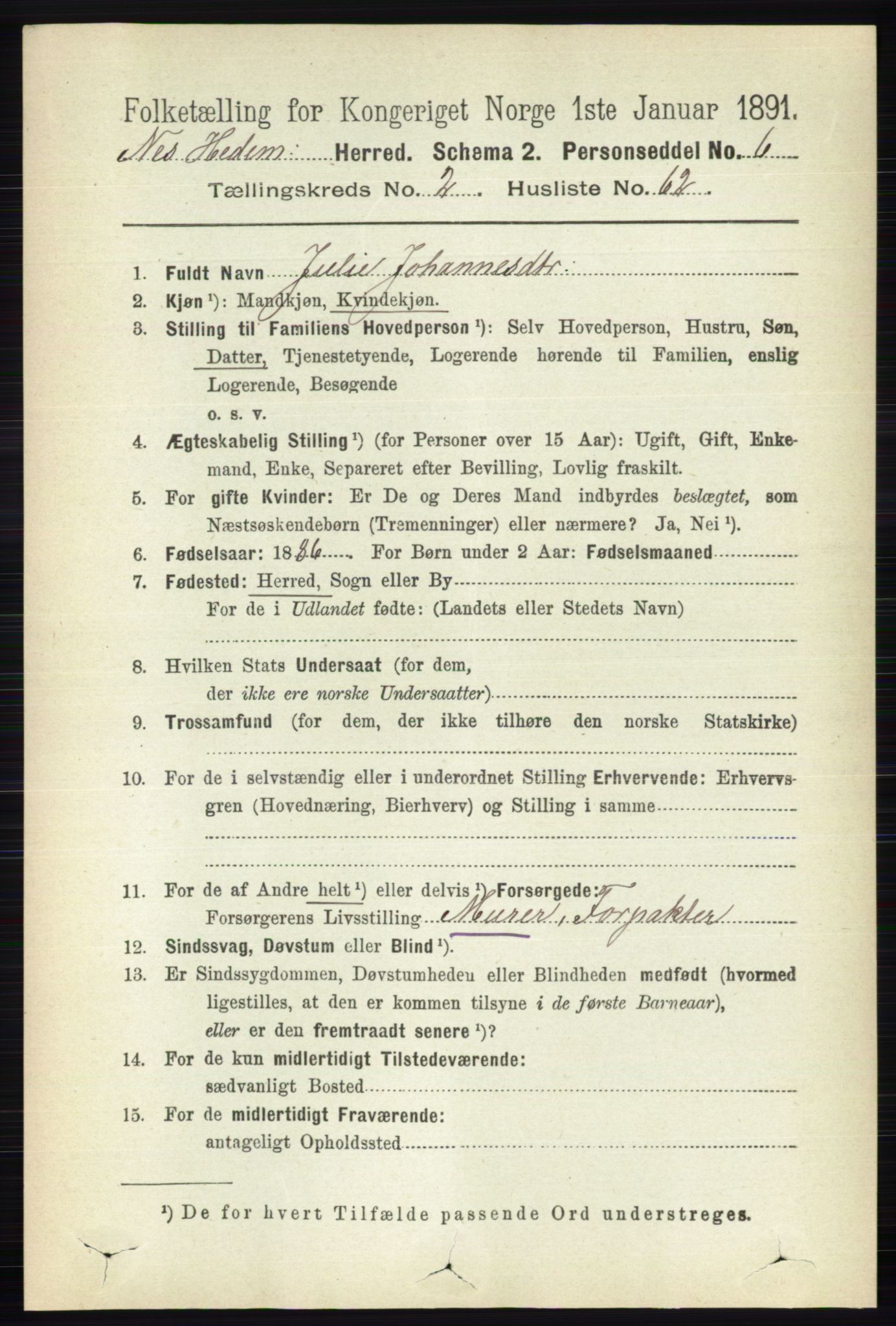 RA, 1891 census for 0411 Nes, 1891, p. 1504