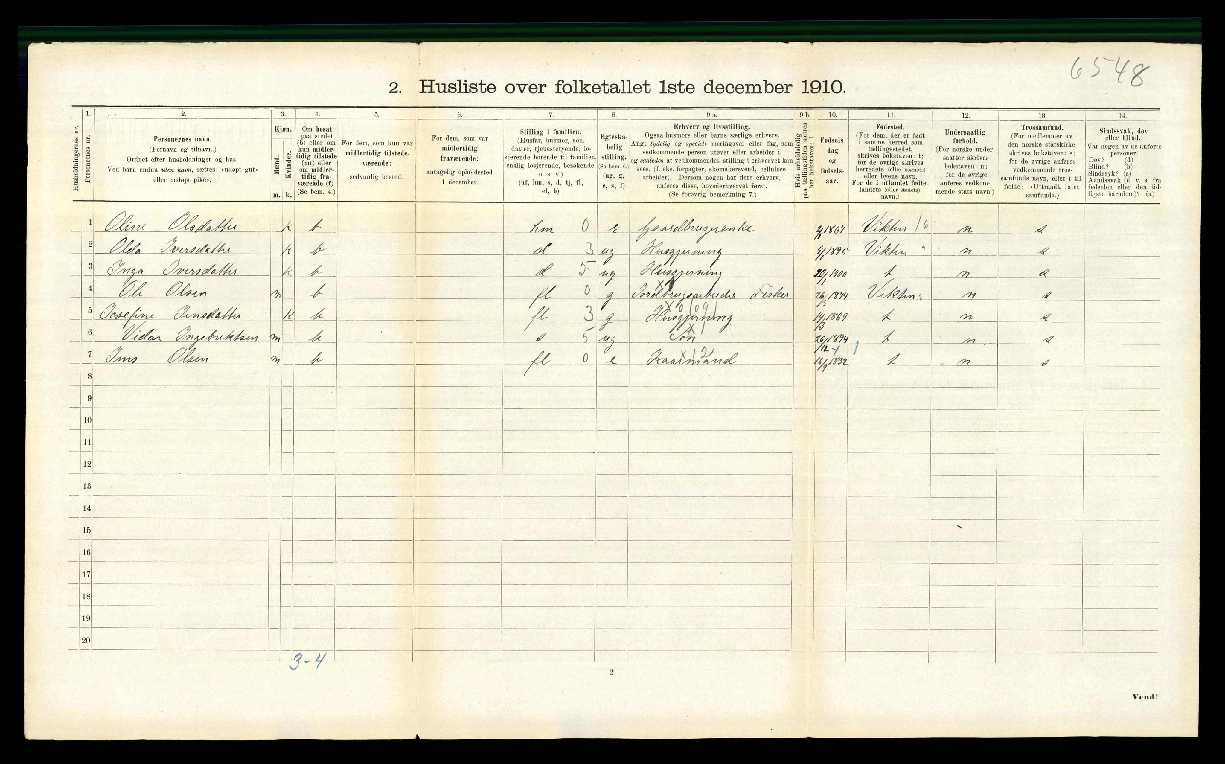 RA, 1910 census for Fosnes, 1910, p. 138