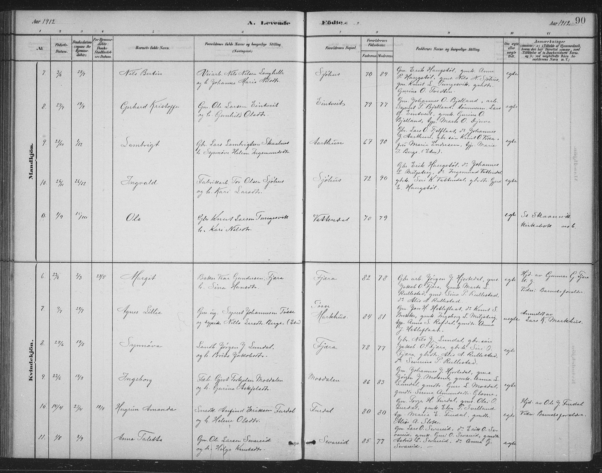 Skånevik sokneprestembete, AV/SAB-A-77801/H/Hab: Parish register (copy) no. B 2, 1881-1920, p. 90