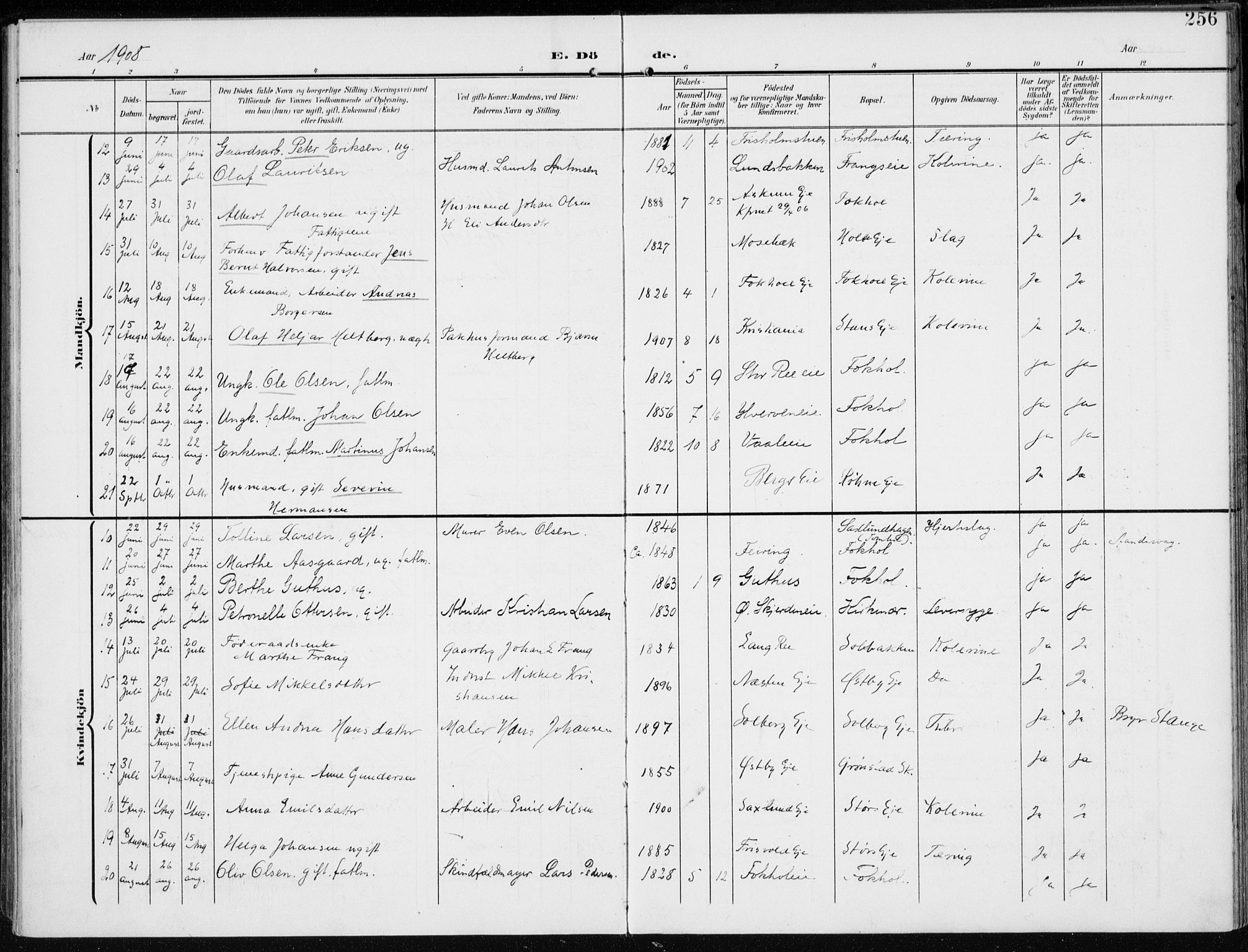 Stange prestekontor, AV/SAH-PREST-002/K/L0024: Parish register (official) no. 24, 1906-1922, p. 256