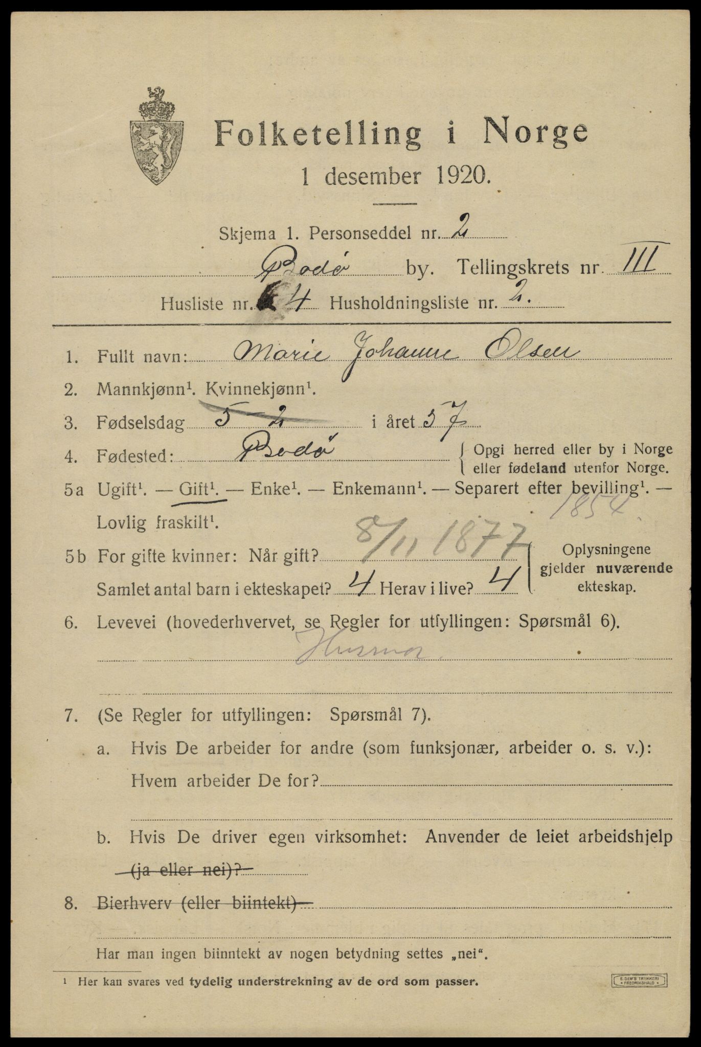 SAT, 1920 census for Bodø, 1920, p. 6993