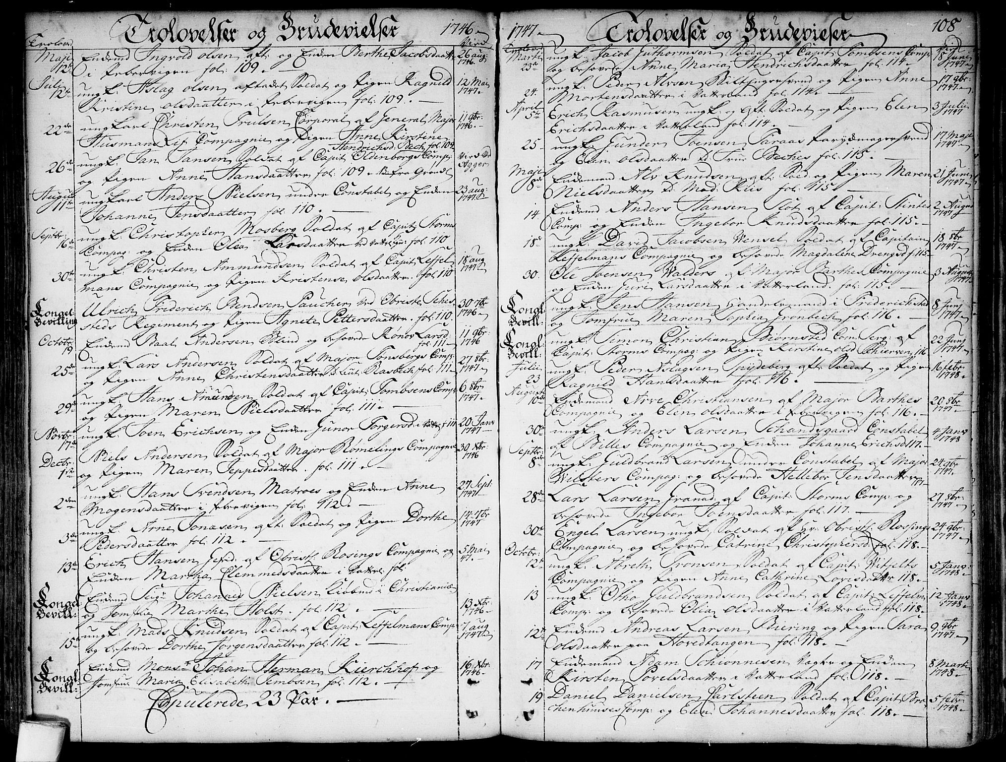 Garnisonsmenigheten Kirkebøker, SAO/A-10846/F/Fa/L0001: Parish register (official) no. 1, 1734-1756, p. 108