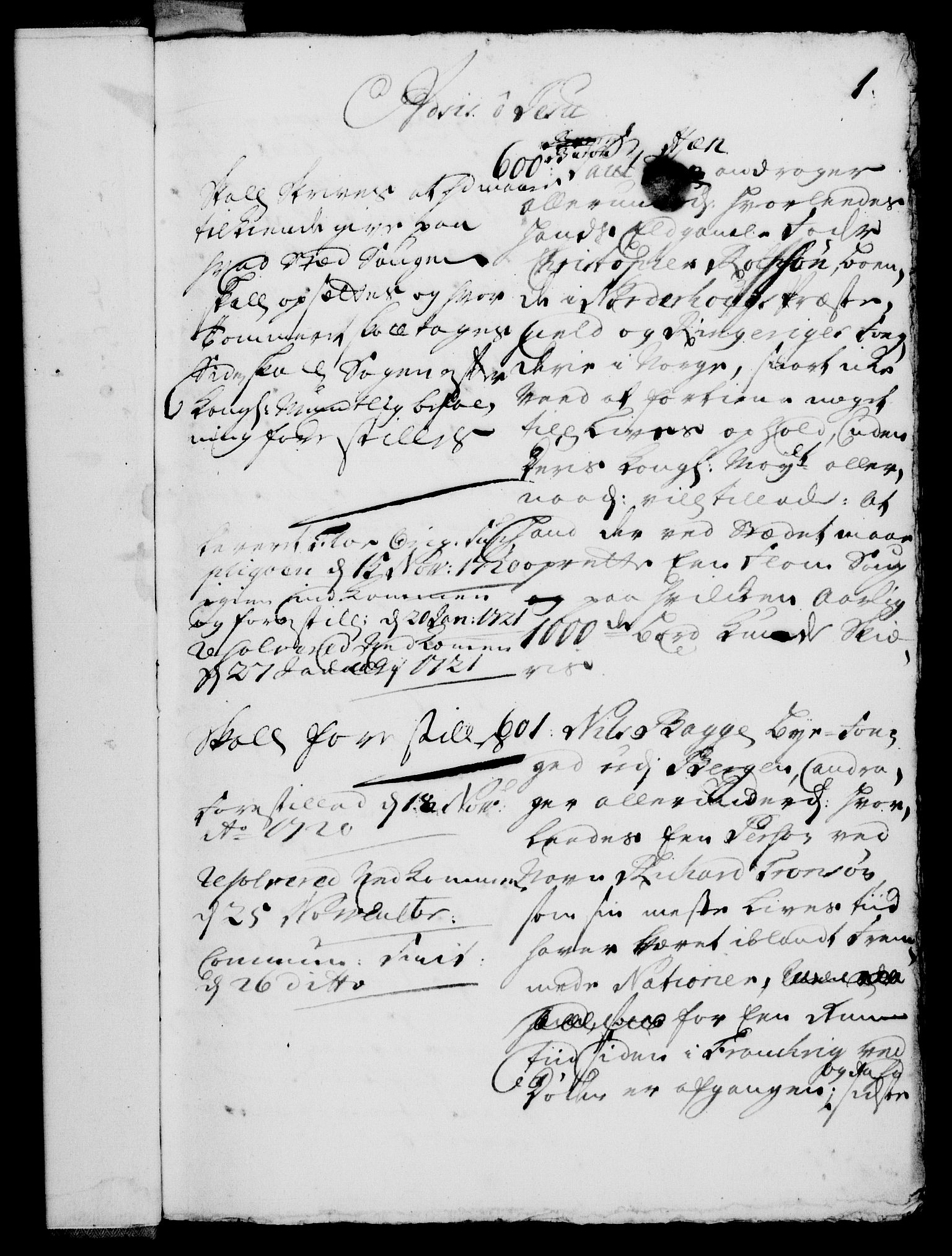 Rentekammeret, Kammerkanselliet, RA/EA-3111/G/Gh/Gha/L0003: Norsk ekstraktmemorialprotokoll, sak. 600-765 (merket RK 53.48), 1720-1721, p. 1