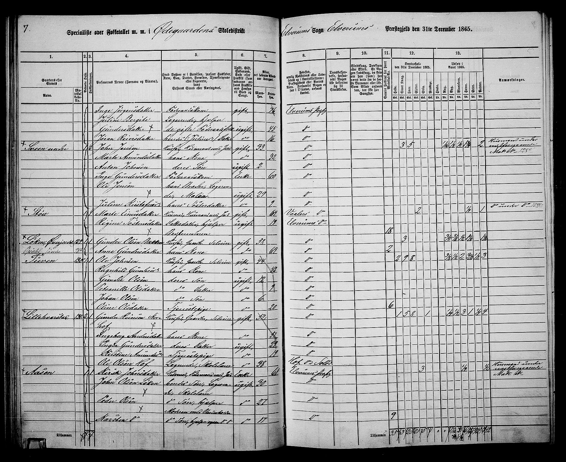 RA, 1865 census for Elverum, 1865, p. 75