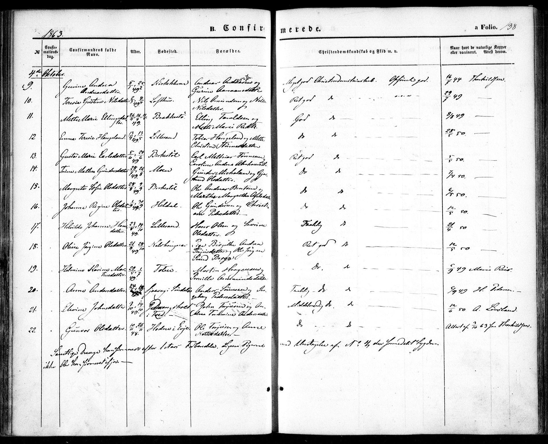 Vestre Moland sokneprestkontor, AV/SAK-1111-0046/F/Fa/Fab/L0007: Parish register (official) no. A 7, 1859-1872, p. 138