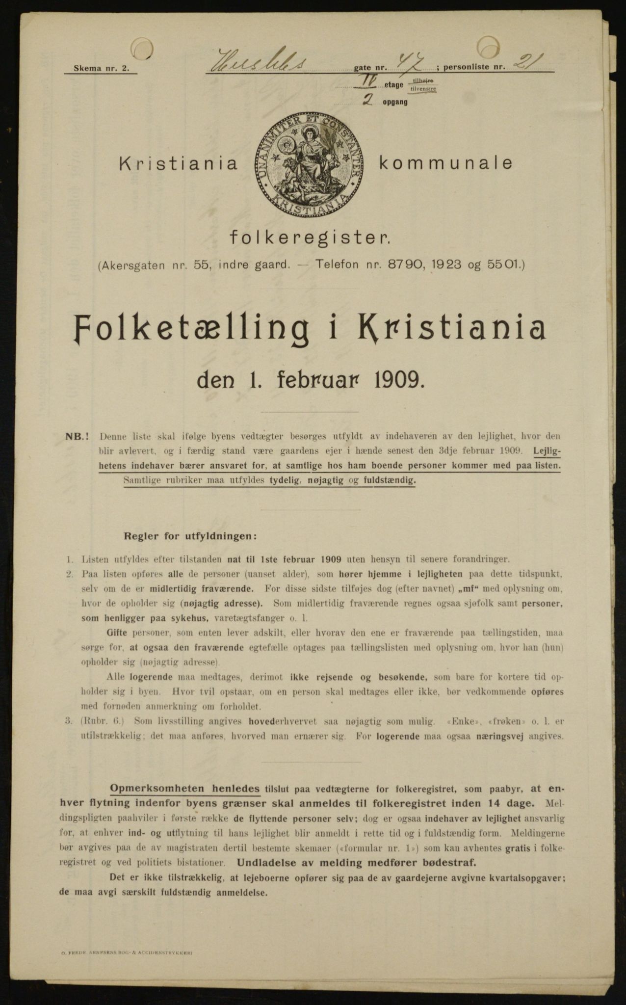 OBA, Municipal Census 1909 for Kristiania, 1909, p. 36084