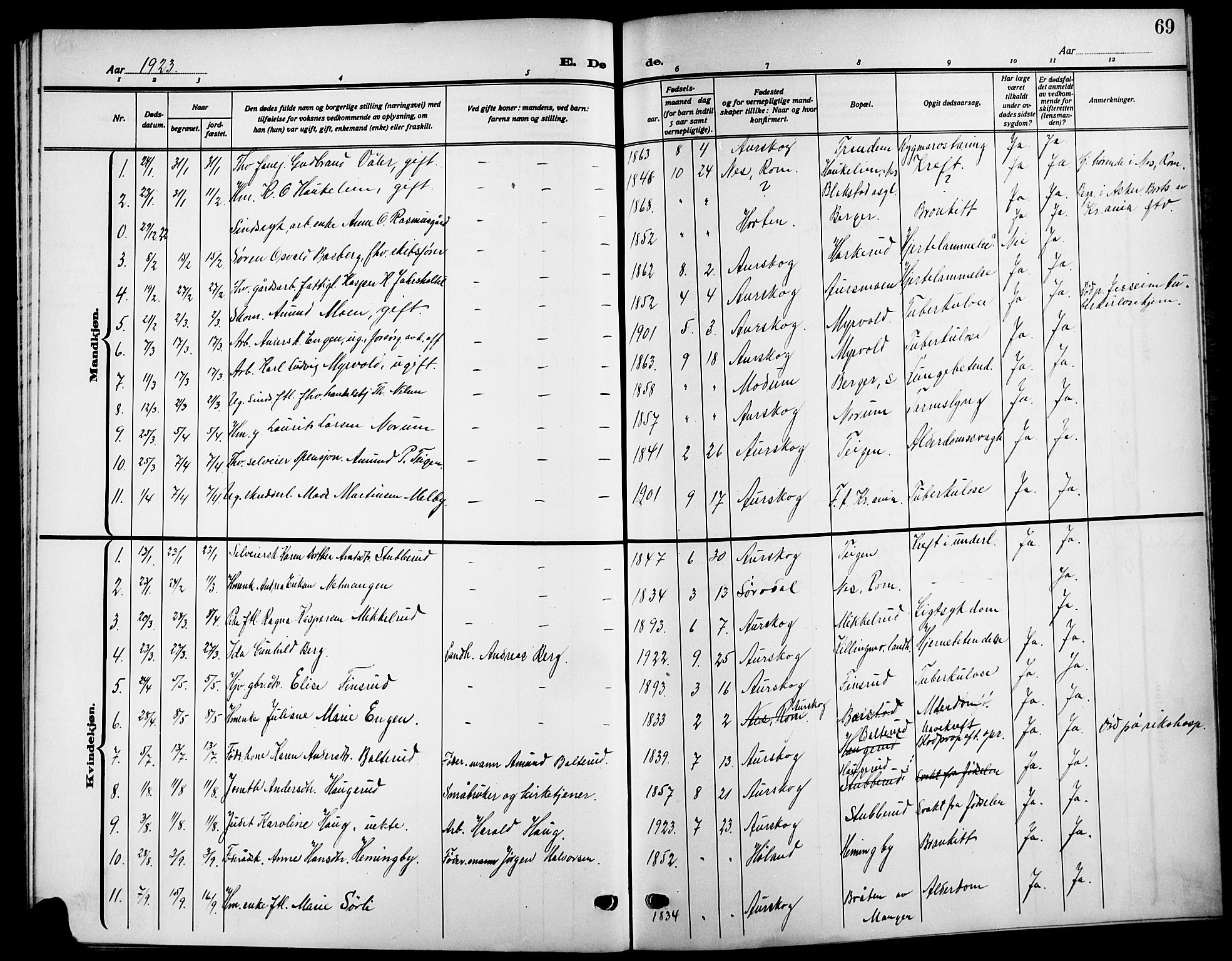 Aurskog prestekontor Kirkebøker, AV/SAO-A-10304a/G/Ga/L0005: Parish register (copy) no. I 5, 1913-1925, p. 69