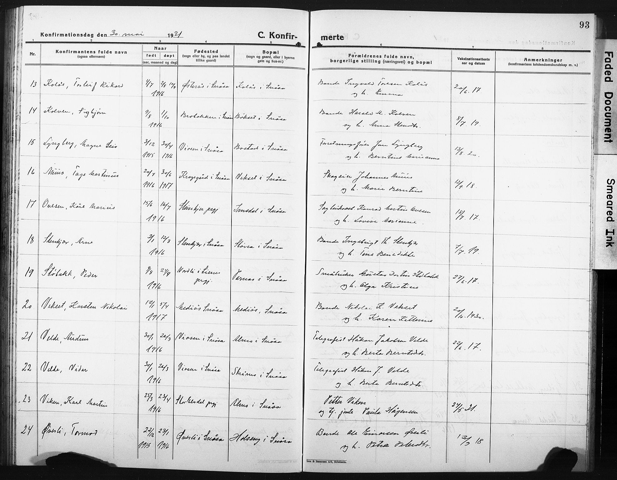 Ministerialprotokoller, klokkerbøker og fødselsregistre - Nord-Trøndelag, SAT/A-1458/749/L0480: Parish register (copy) no. 749C02, 1924-1932, p. 93