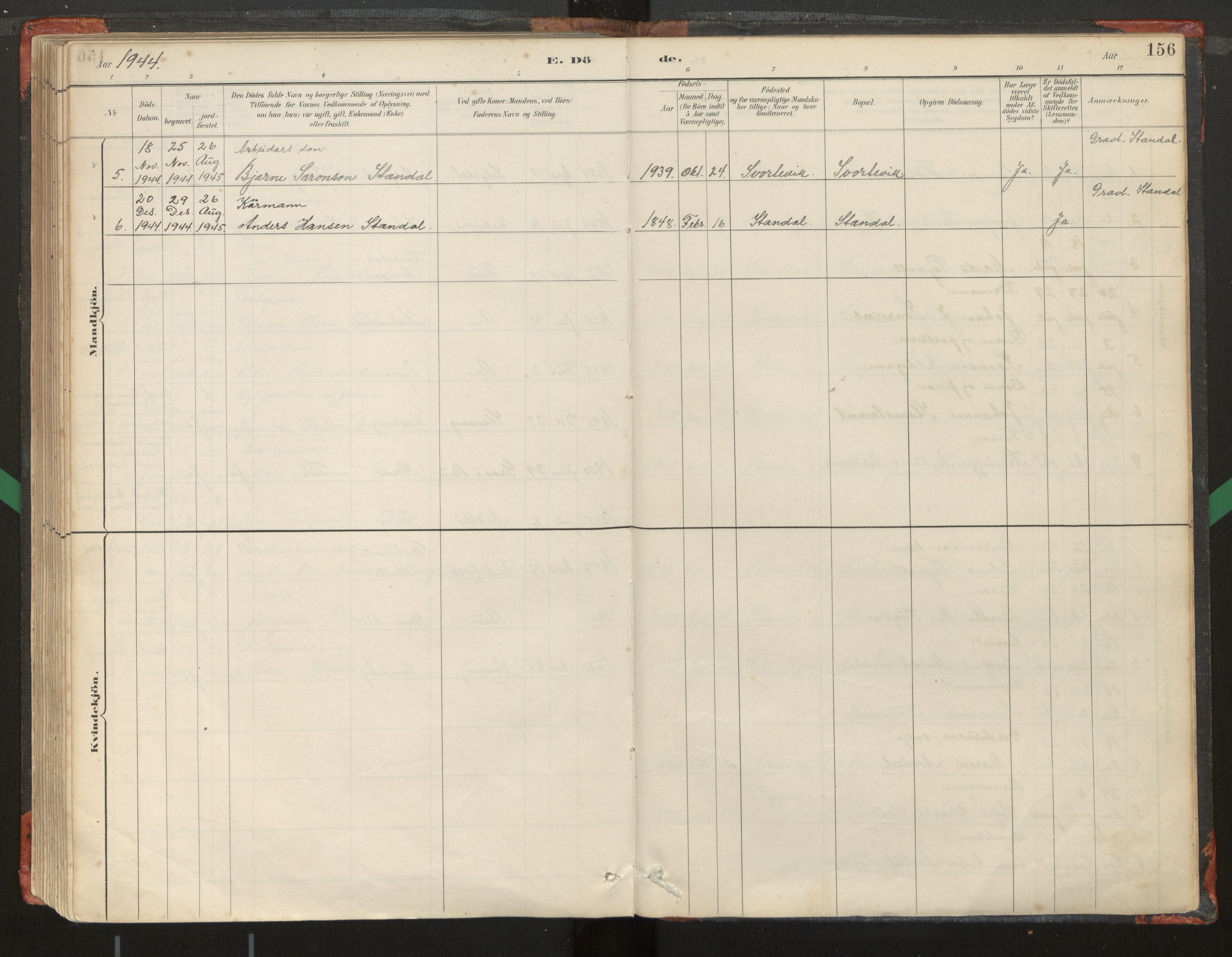 Kinn sokneprestembete, AV/SAB-A-80801/H/Haa/Haad/L0006: Parish register (official) no. D 6, 1886-1945, p. 156