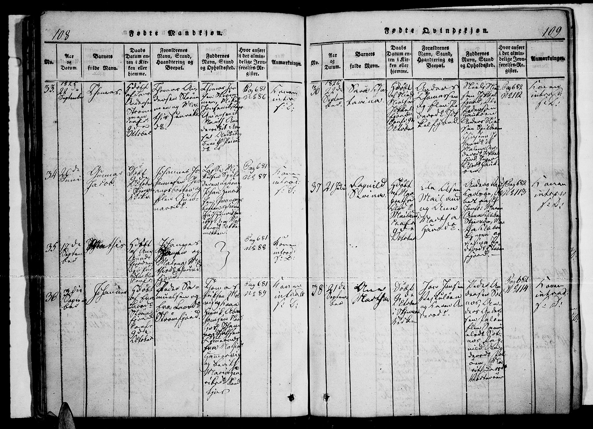 Skjervøy sokneprestkontor, SATØ/S-1300/H/Ha/Haa/L0004kirke: Parish register (official) no. 4, 1820-1838, p. 108-109