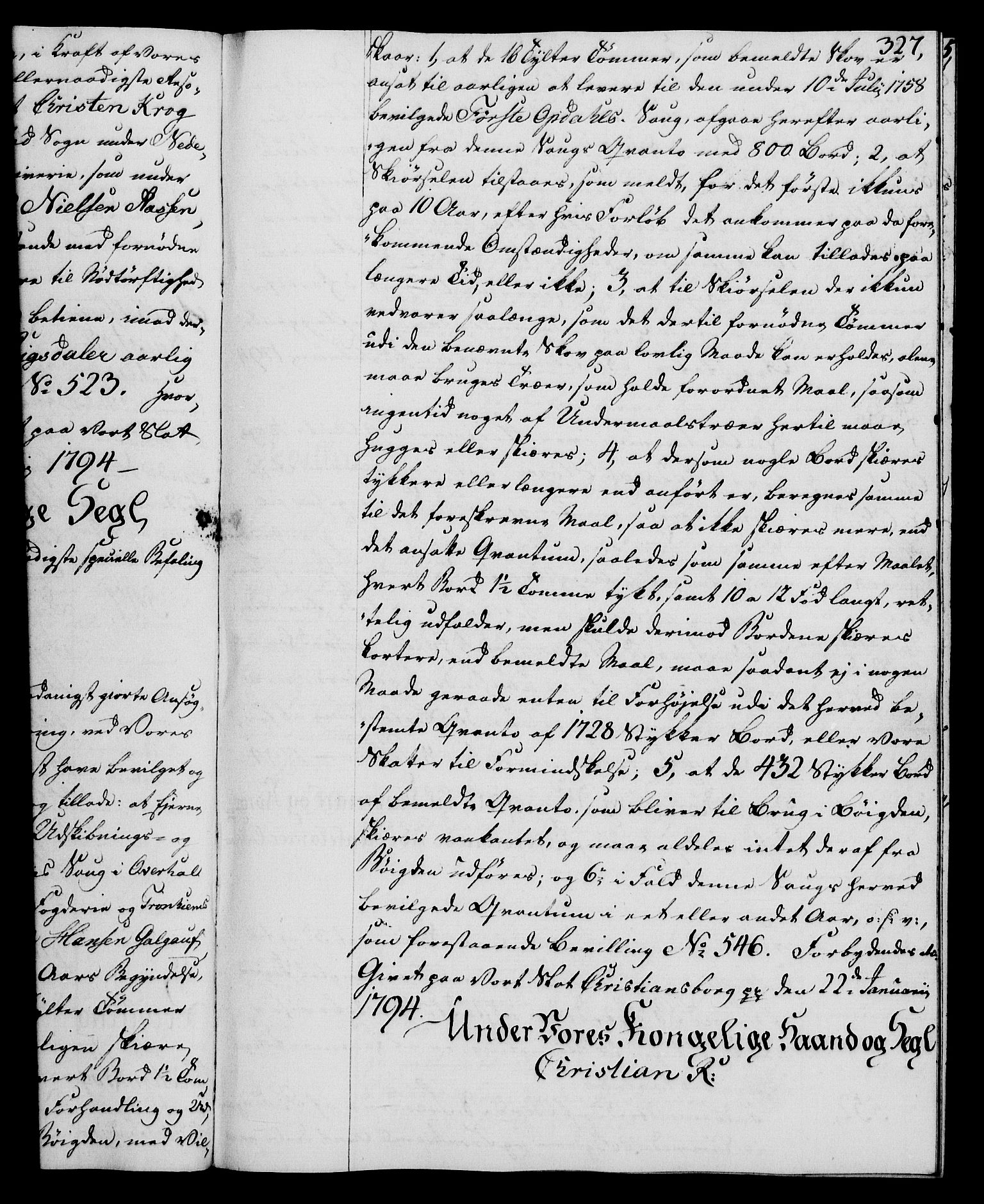 Rentekammeret, Kammerkanselliet, AV/RA-EA-3111/G/Gg/Gga/L0015: Norsk ekspedisjonsprotokoll med register (merket RK 53.15), 1790-1791, p. 327