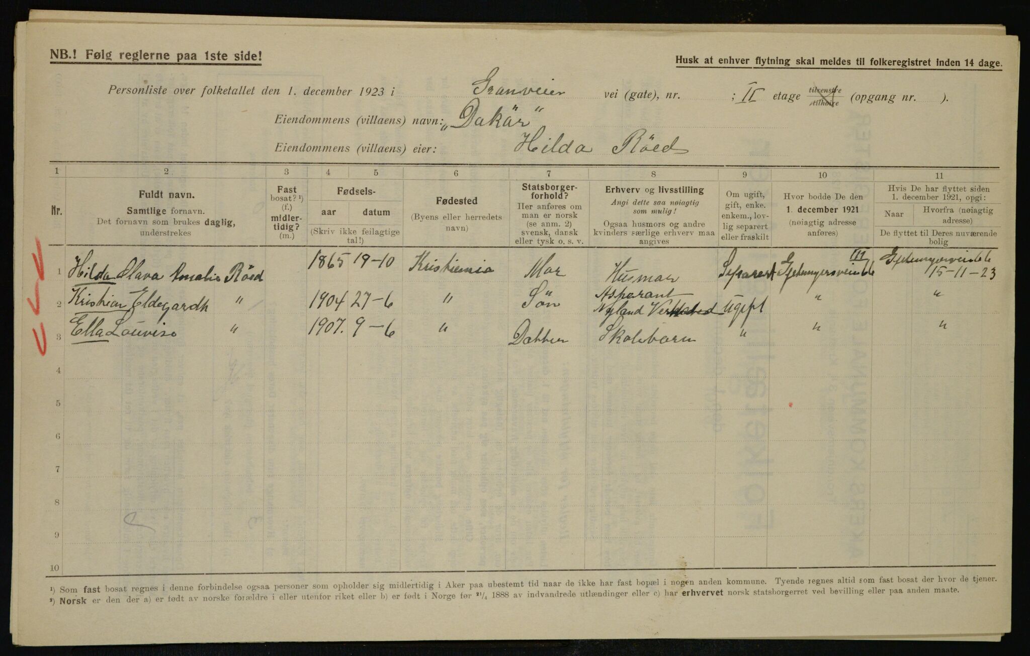 , Municipal Census 1923 for Aker, 1923, p. 39148