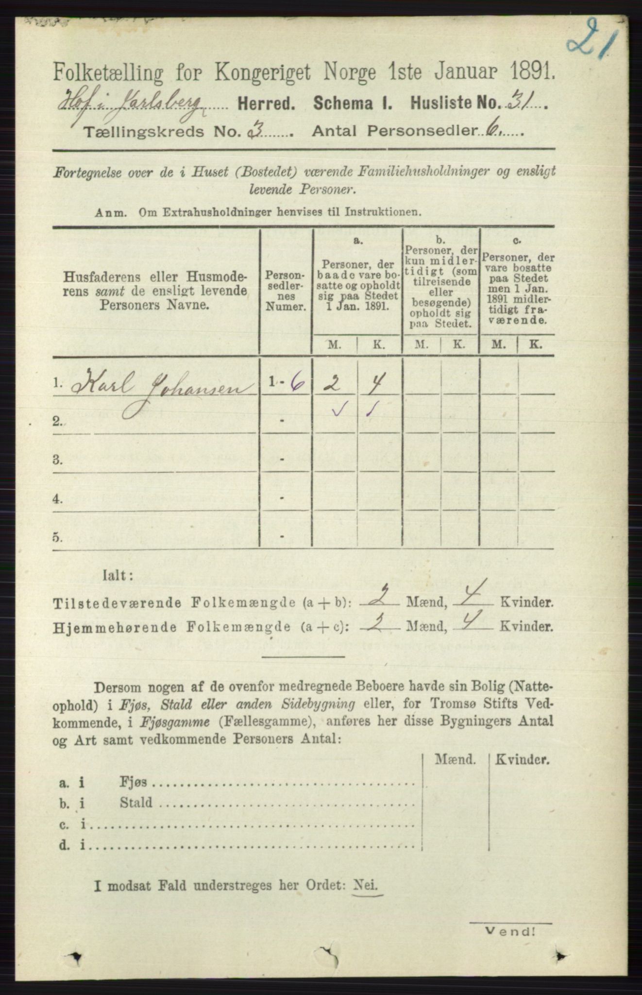 RA, 1891 census for 0714 Hof, 1891, p. 875