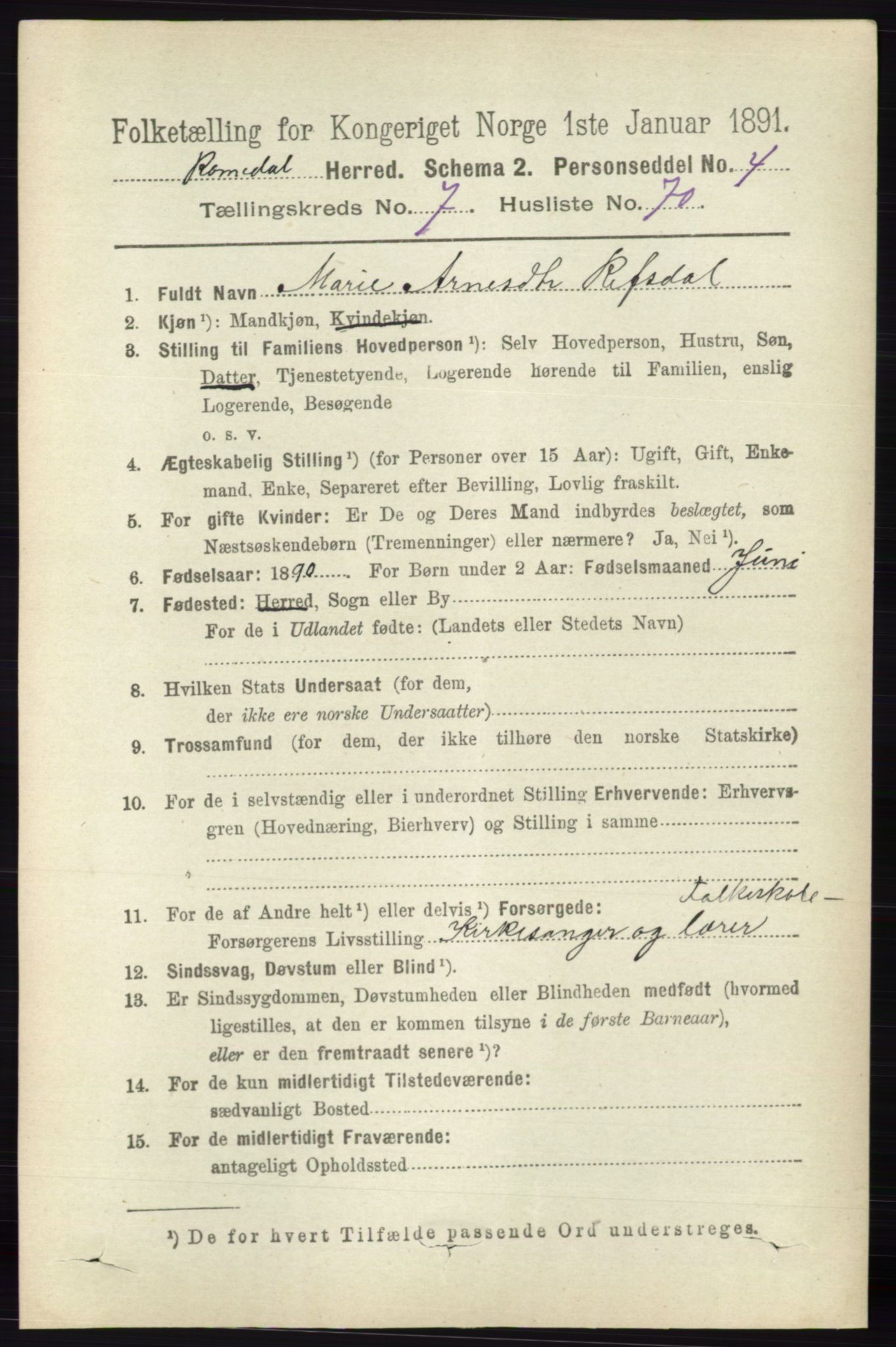 RA, 1891 census for 0416 Romedal, 1891, p. 3895