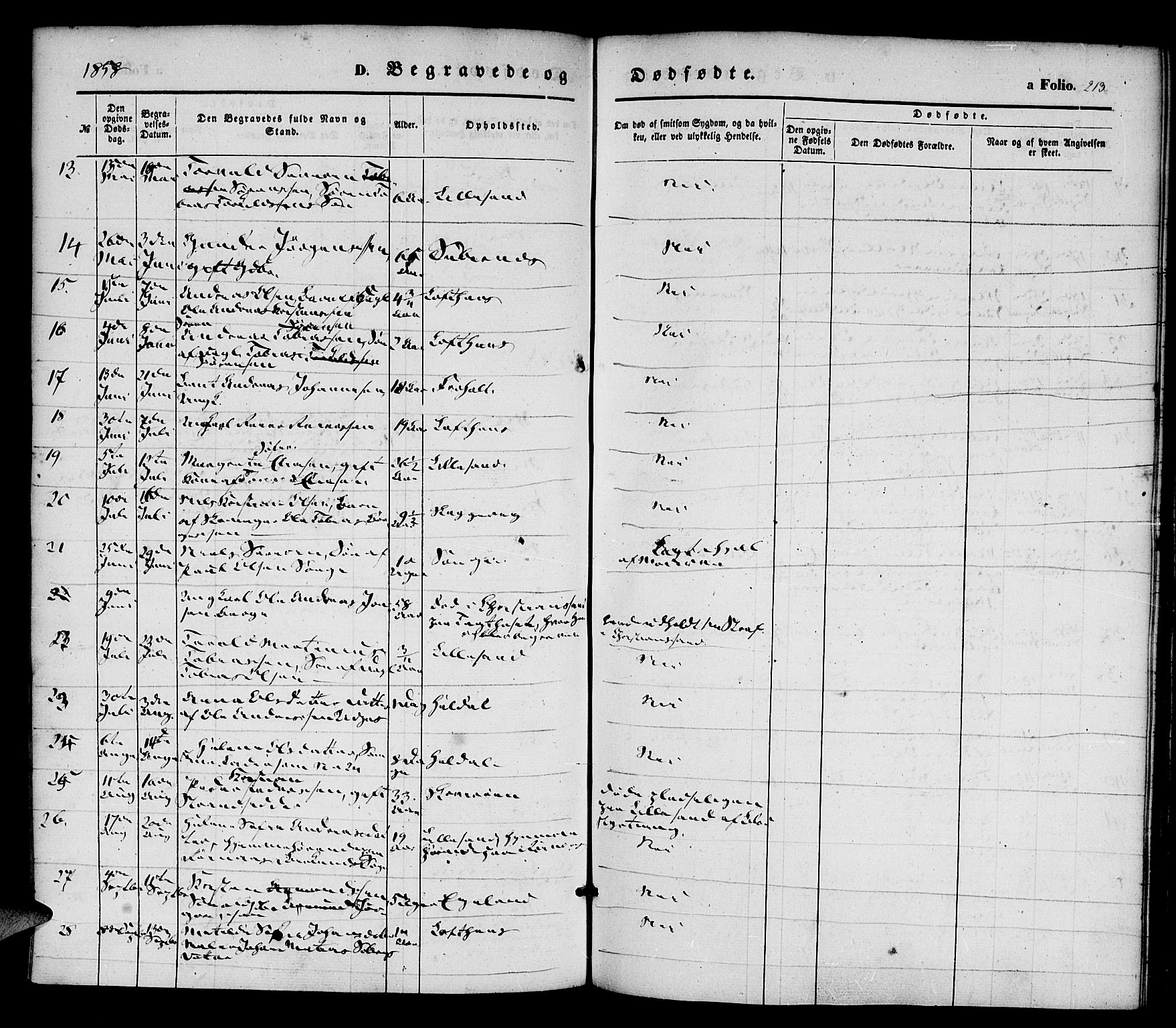 Vestre Moland sokneprestkontor, AV/SAK-1111-0046/F/Fa/Fab/L0006: Parish register (official) no. A 6, 1850-1858, p. 213