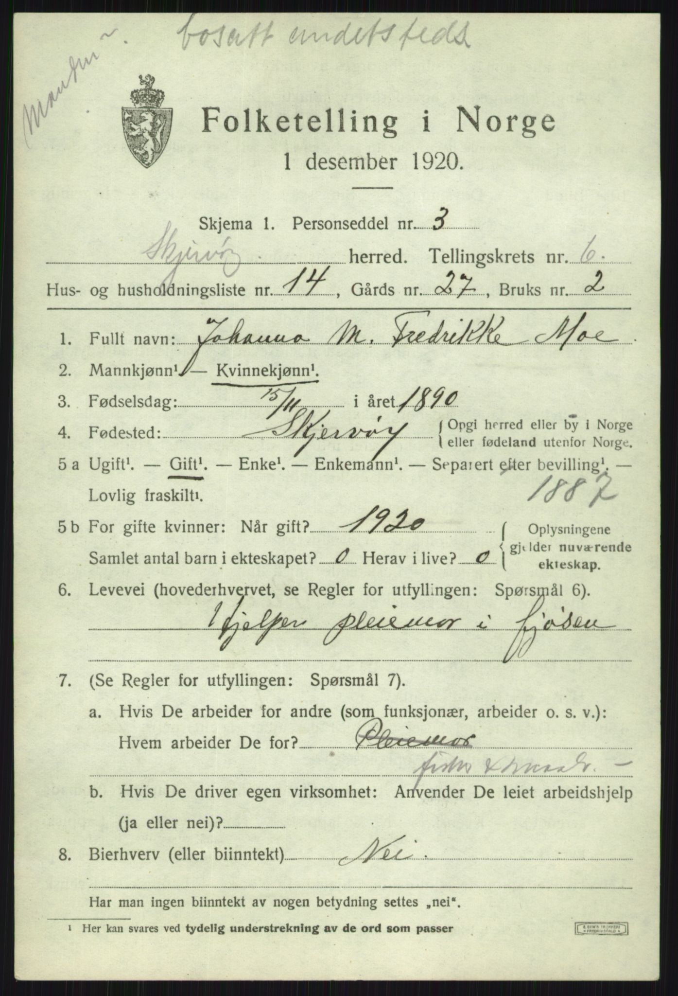 SATØ, 1920 census for Skjervøy, 1920, p. 3695