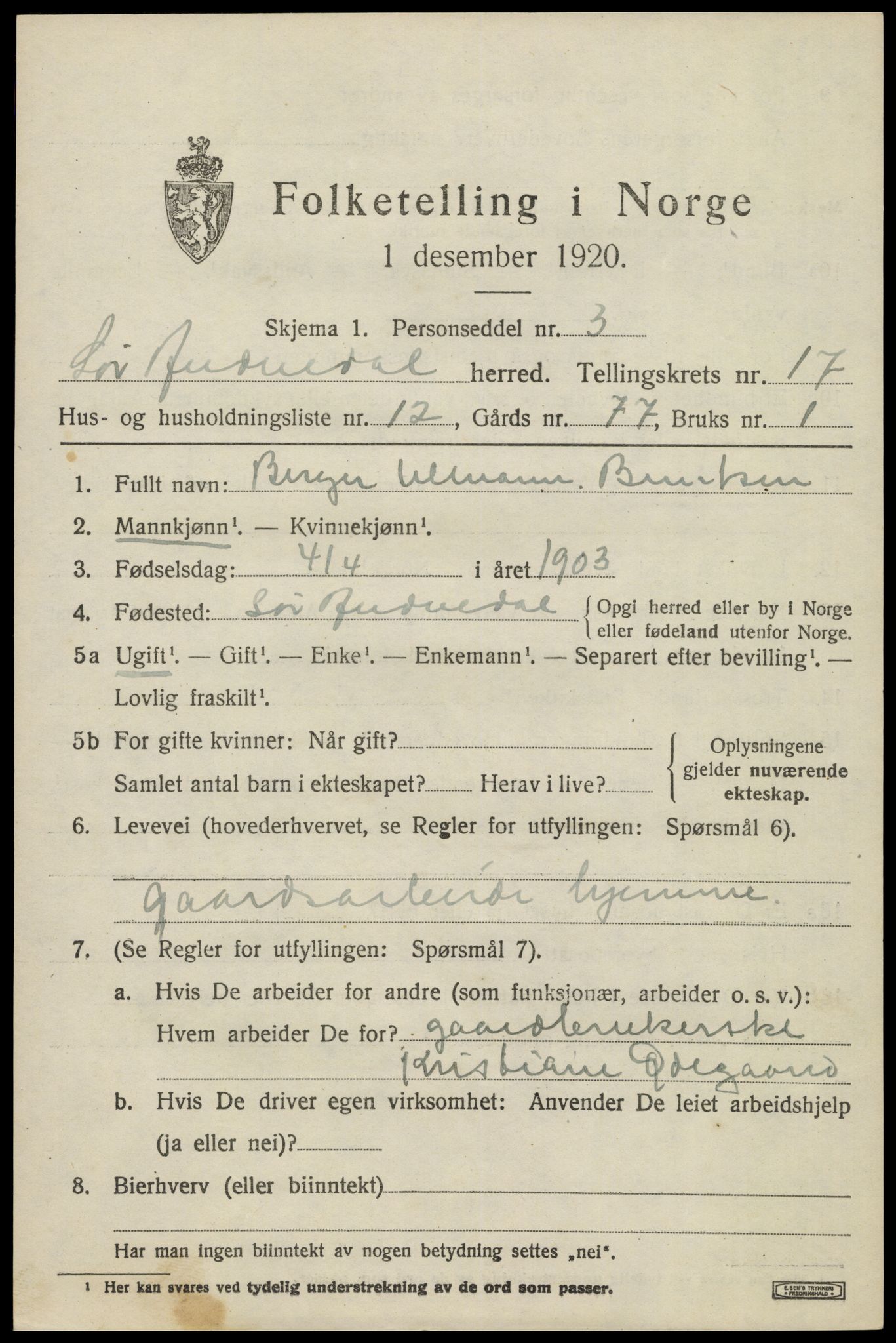 SAK, 1920 census for Sør-Audnedal, 1920, p. 6405