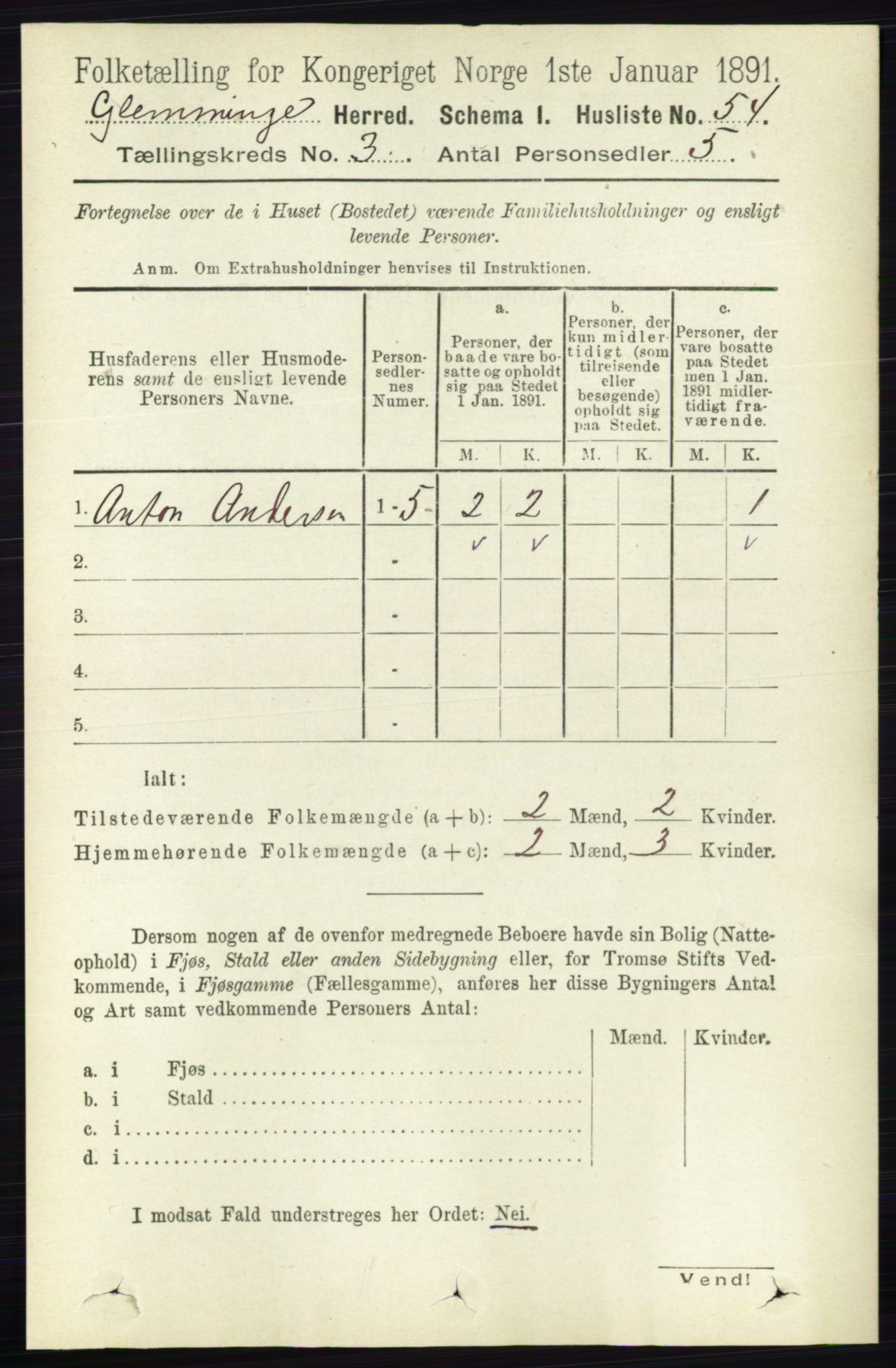 RA, 1891 census for 0132 Glemmen, 1891, p. 1845