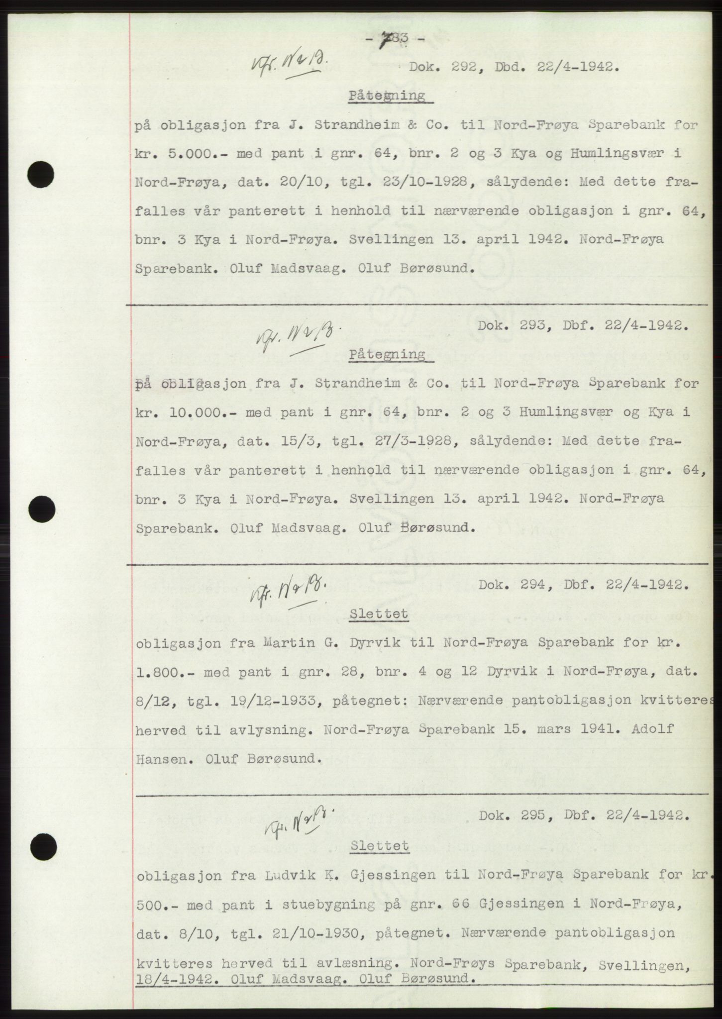 Hitra sorenskriveri, AV/SAT-A-0018/2/2C/2Ca: Mortgage book no. C1, 1936-1945, Diary no: : 292/1942