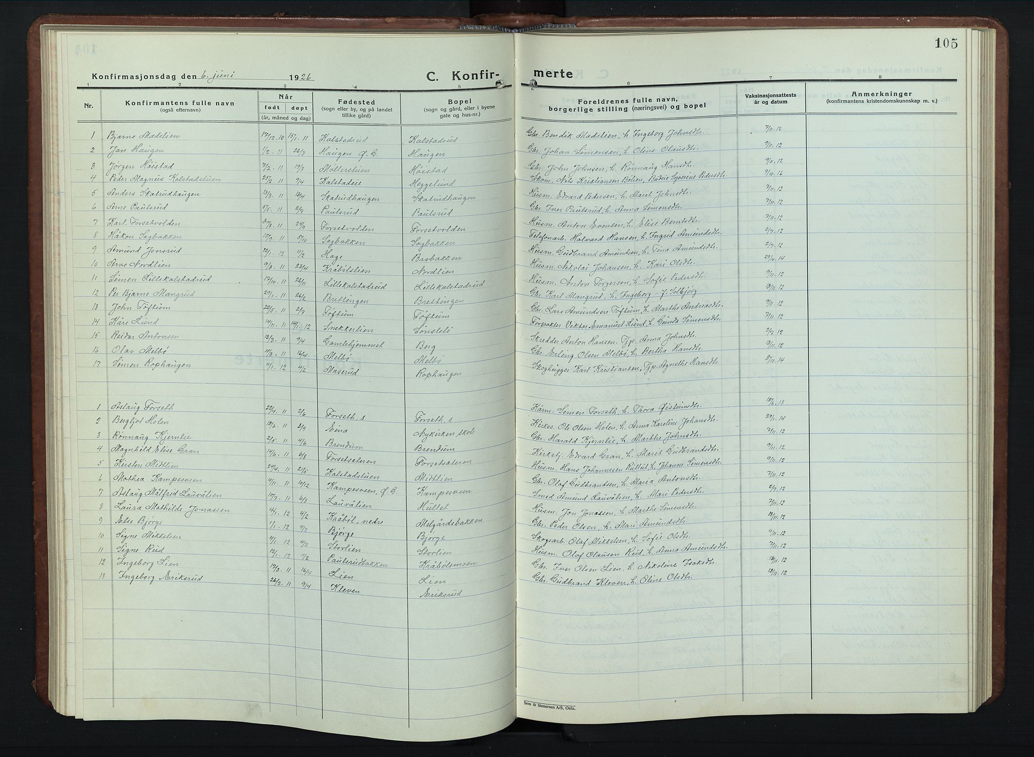 Vestre Gausdal prestekontor, SAH/PREST-094/H/Ha/Hab/L0005: Parish register (copy) no. 5, 1926-1955, p. 105