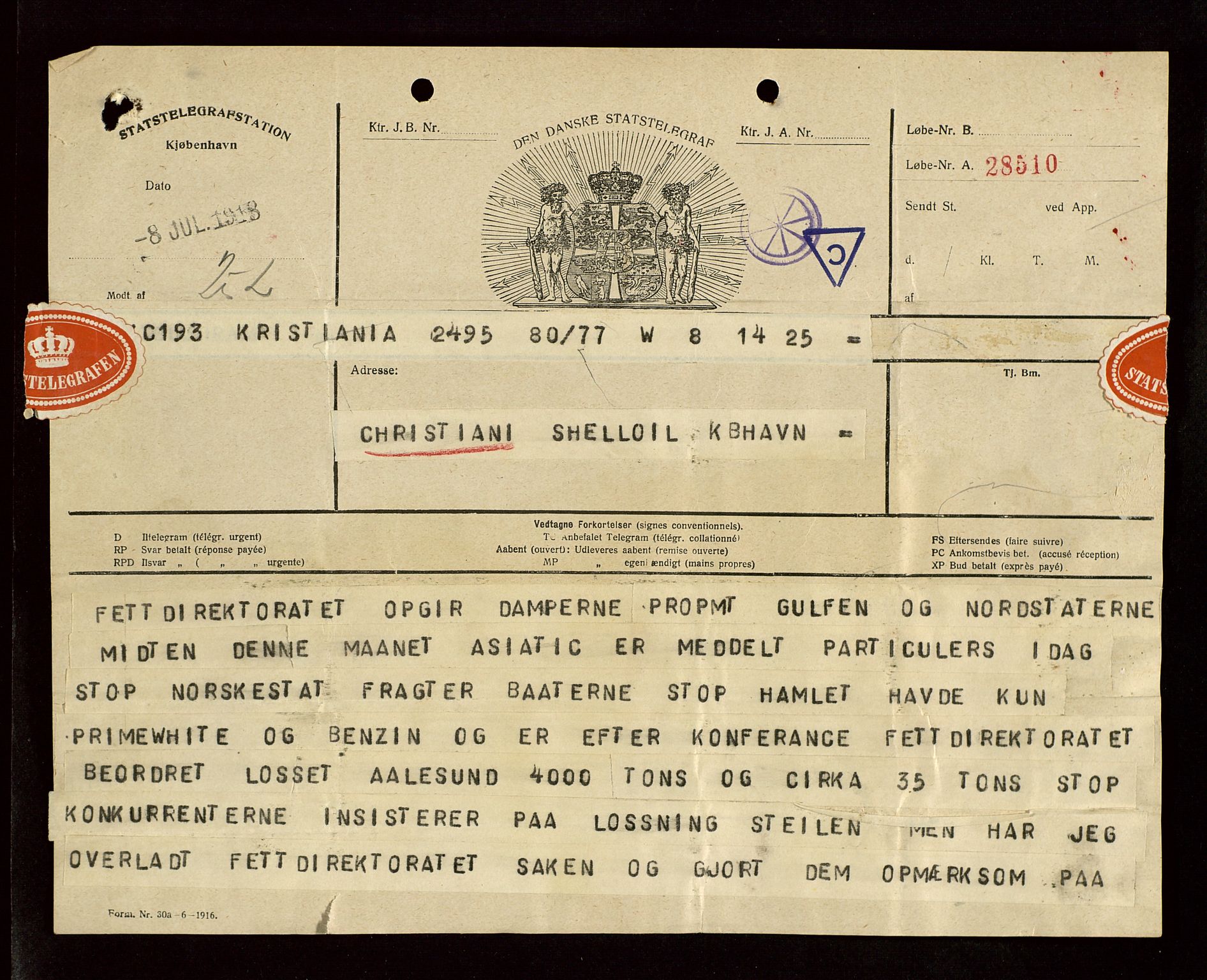 Pa 1521 - A/S Norske Shell, AV/SAST-A-101915/E/Ea/Eaa/L0004: Sjefskorrespondanse, 1918, p. 26