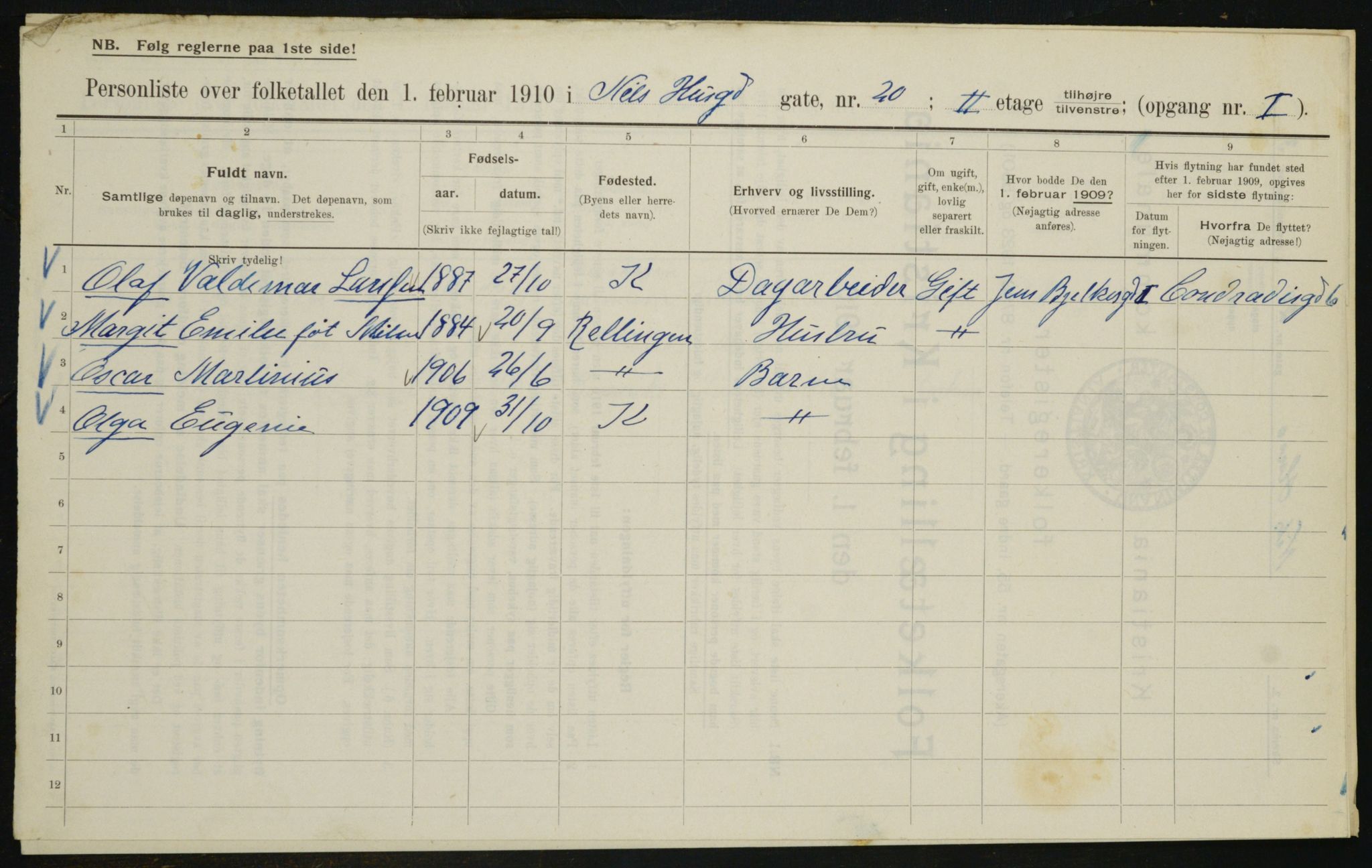 OBA, Municipal Census 1910 for Kristiania, 1910, p. 68681