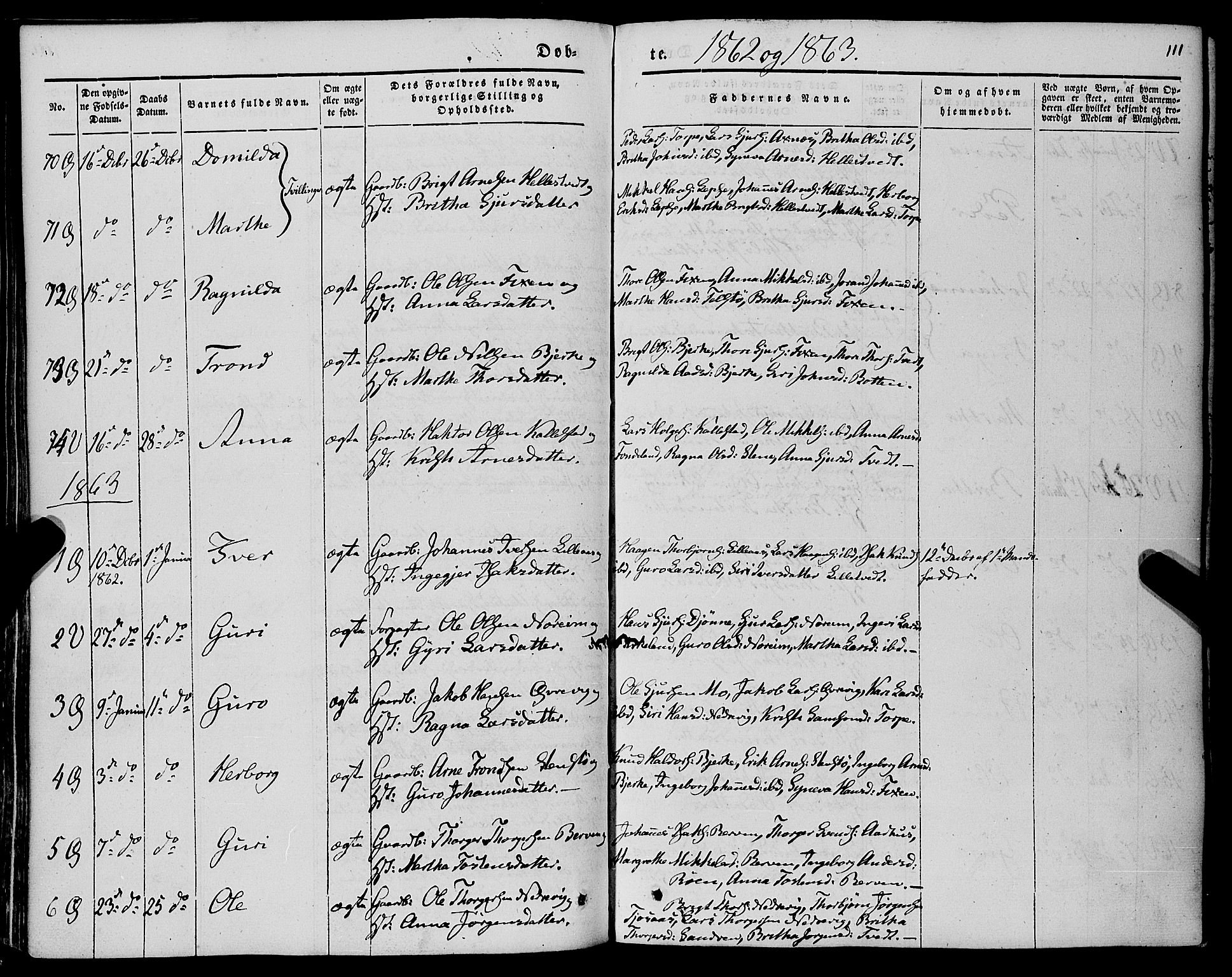 Kvam sokneprestembete, AV/SAB-A-76201/H/Haa: Parish register (official) no. A 8, 1844-1863, p. 111