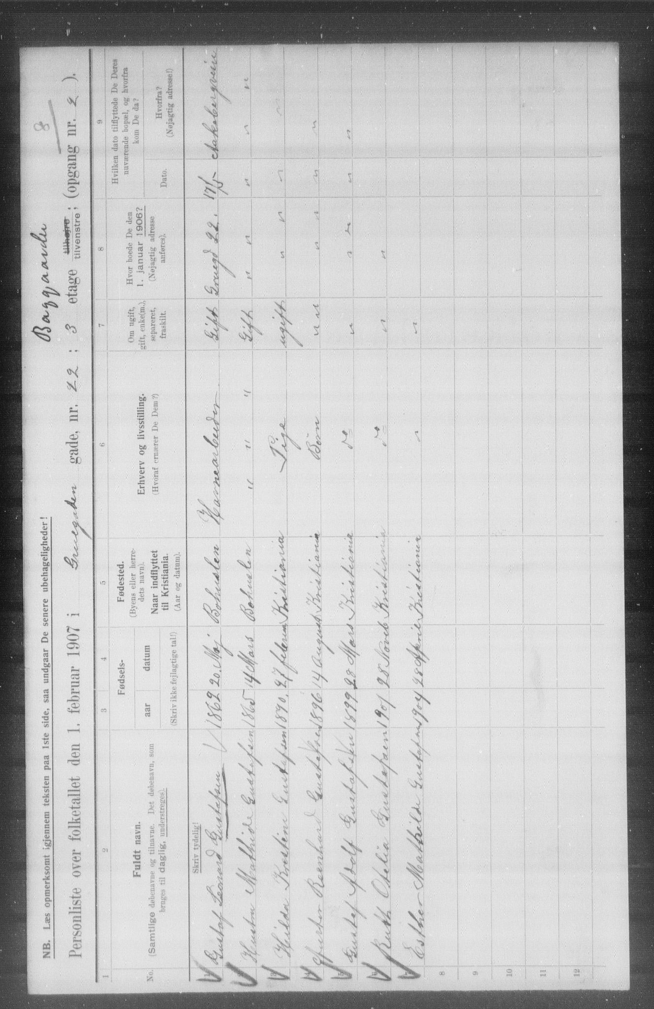 OBA, Municipal Census 1907 for Kristiania, 1907, p. 15567