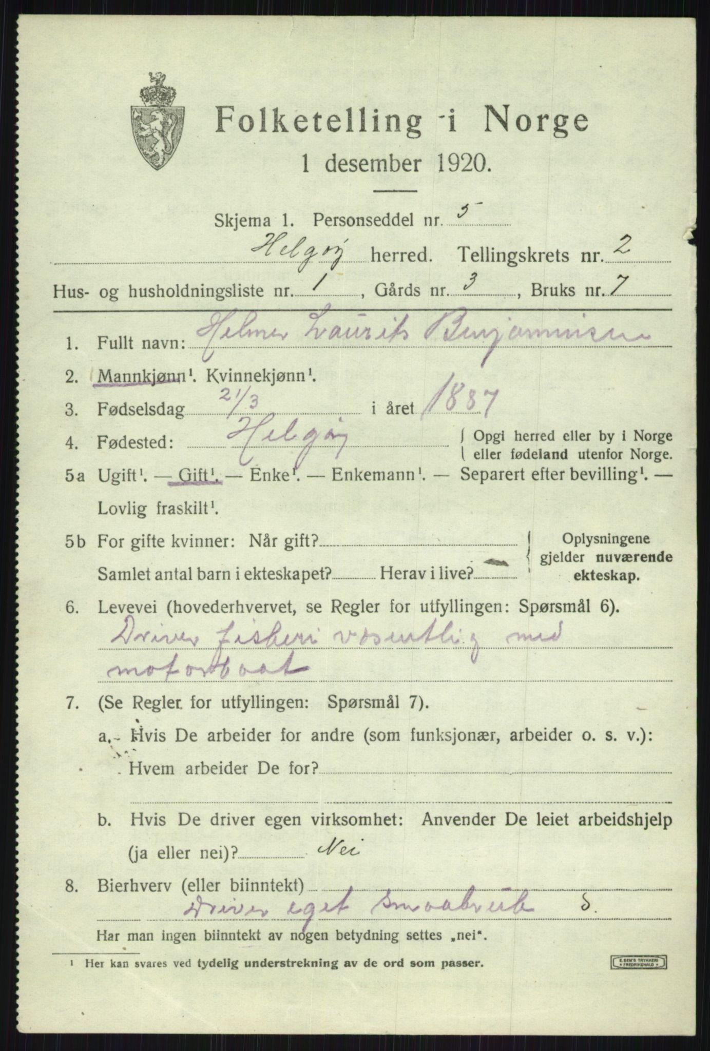 SATØ, 1920 census for Helgøy, 1920, p. 1125