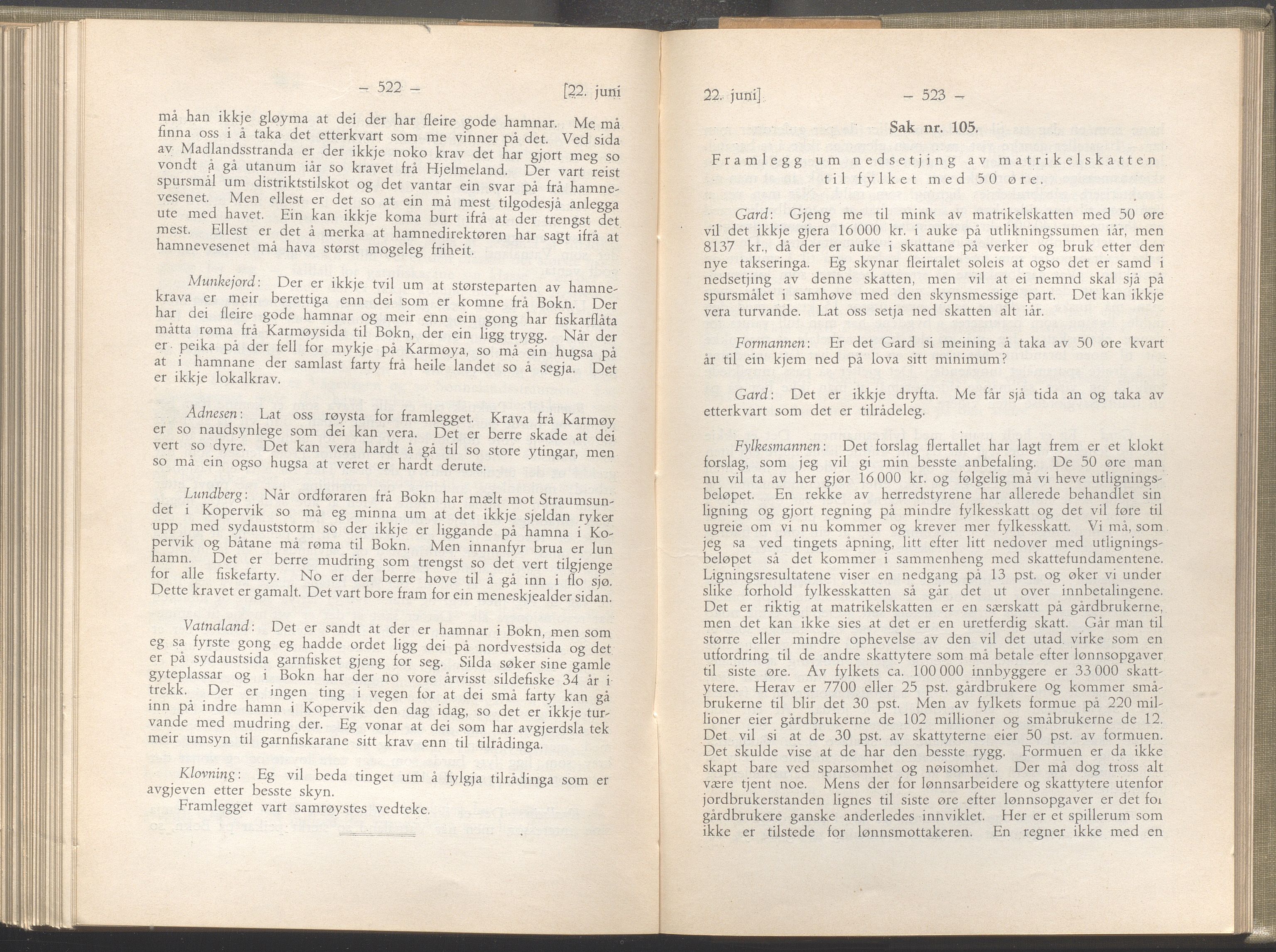 Rogaland fylkeskommune - Fylkesrådmannen , IKAR/A-900/A/Aa/Aaa/L0052: Møtebok , 1933, p. 522-523