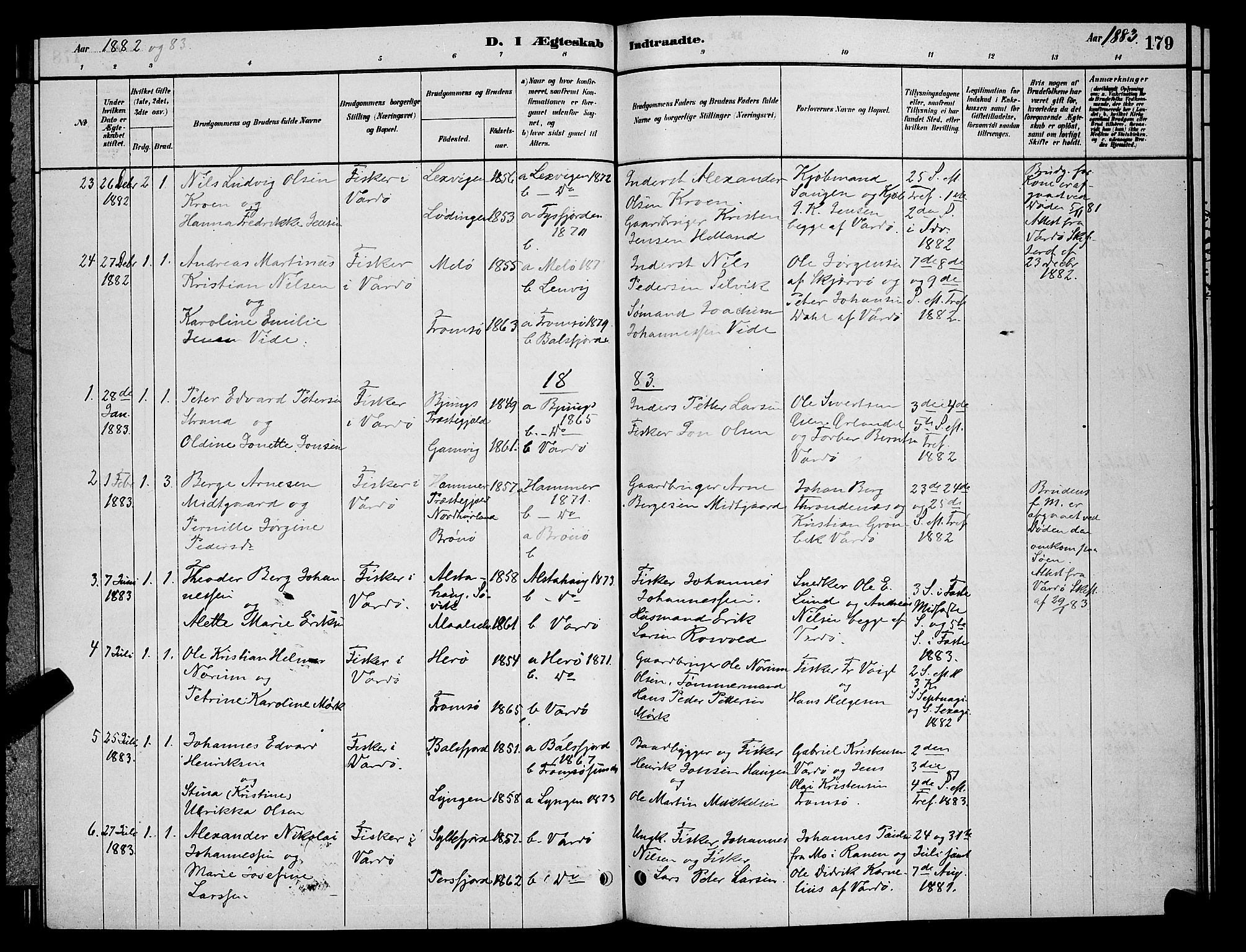 Vardø sokneprestkontor, SATØ/S-1332/H/Hb/L0004klokker: Parish register (copy) no. 4, 1879-1887, p. 179