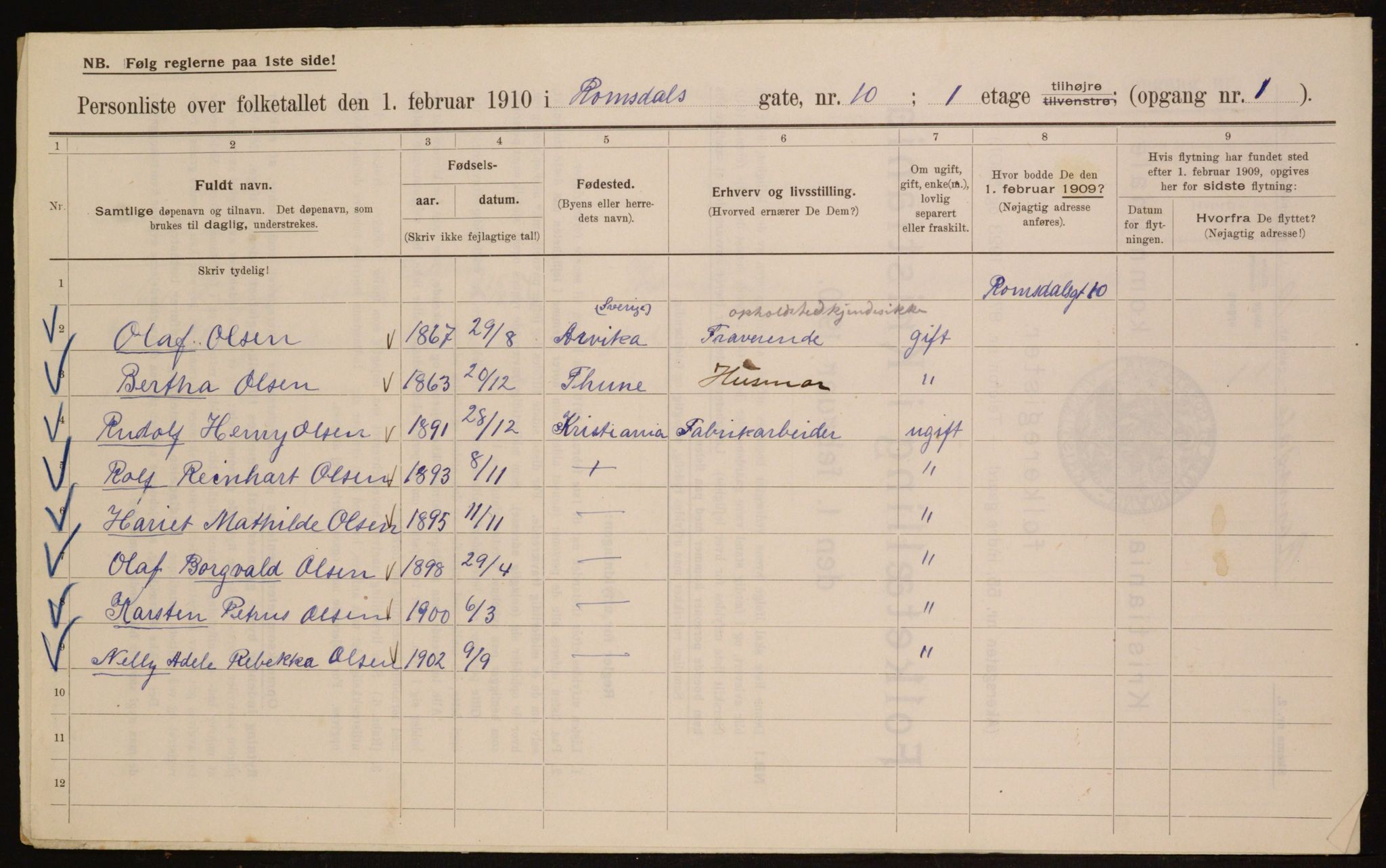 OBA, Municipal Census 1910 for Kristiania, 1910, p. 79690