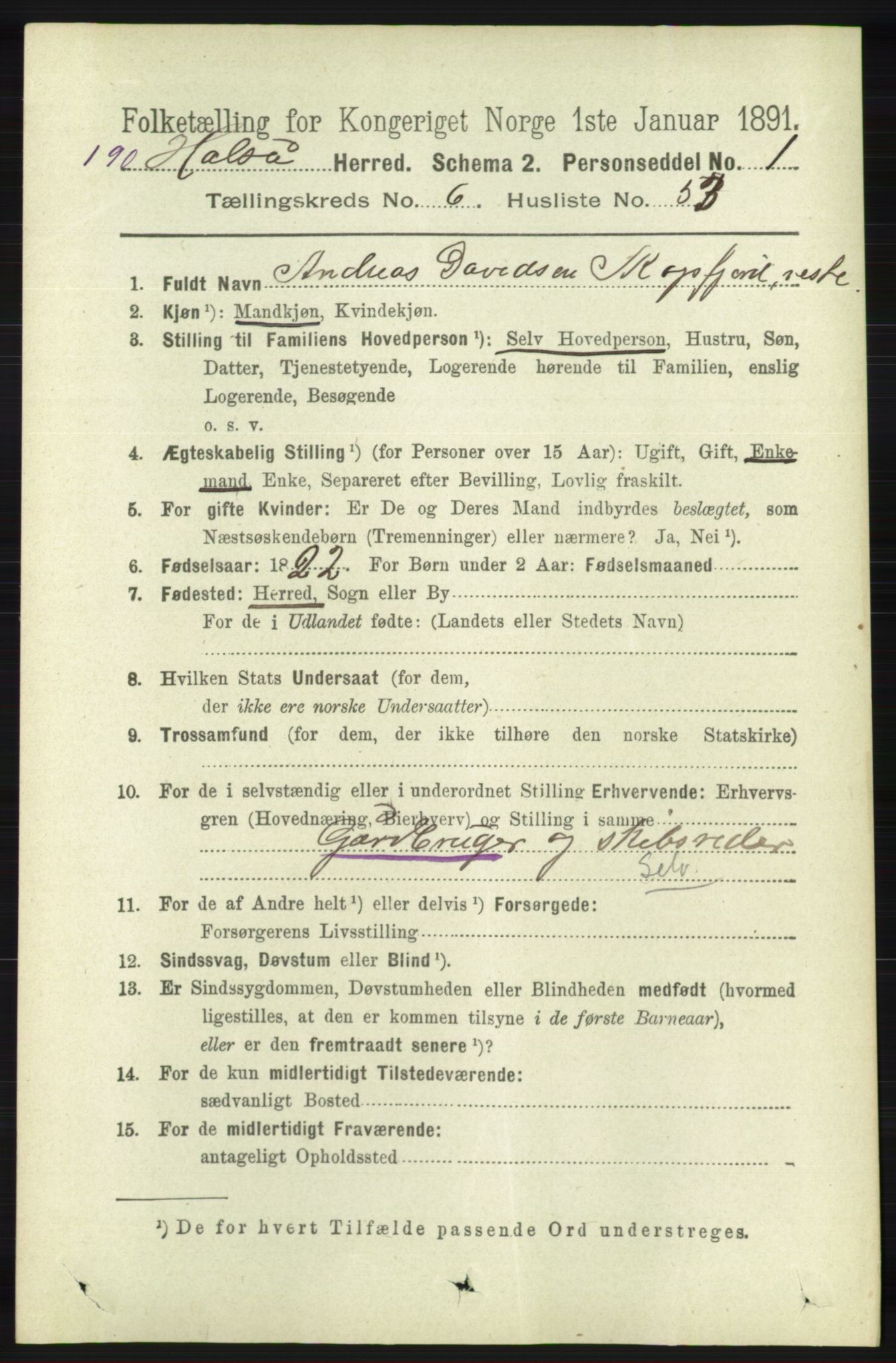 RA, 1891 census for 1019 Halse og Harkmark, 1891, p. 2650