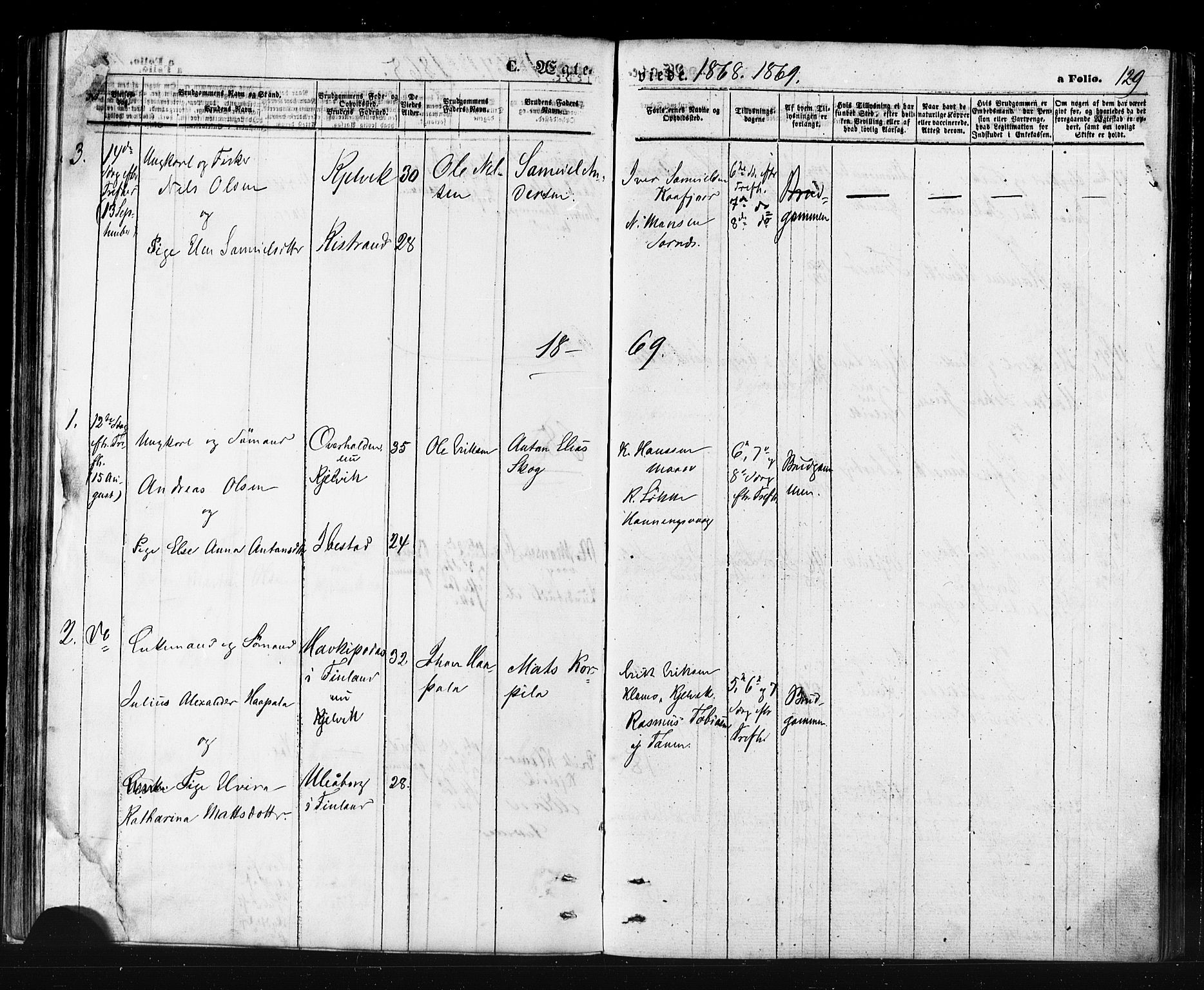 Måsøy sokneprestkontor, SATØ/S-1348/H/Ha/L0006kirke: Parish register (official) no. 6, 1861-1886, p. 129