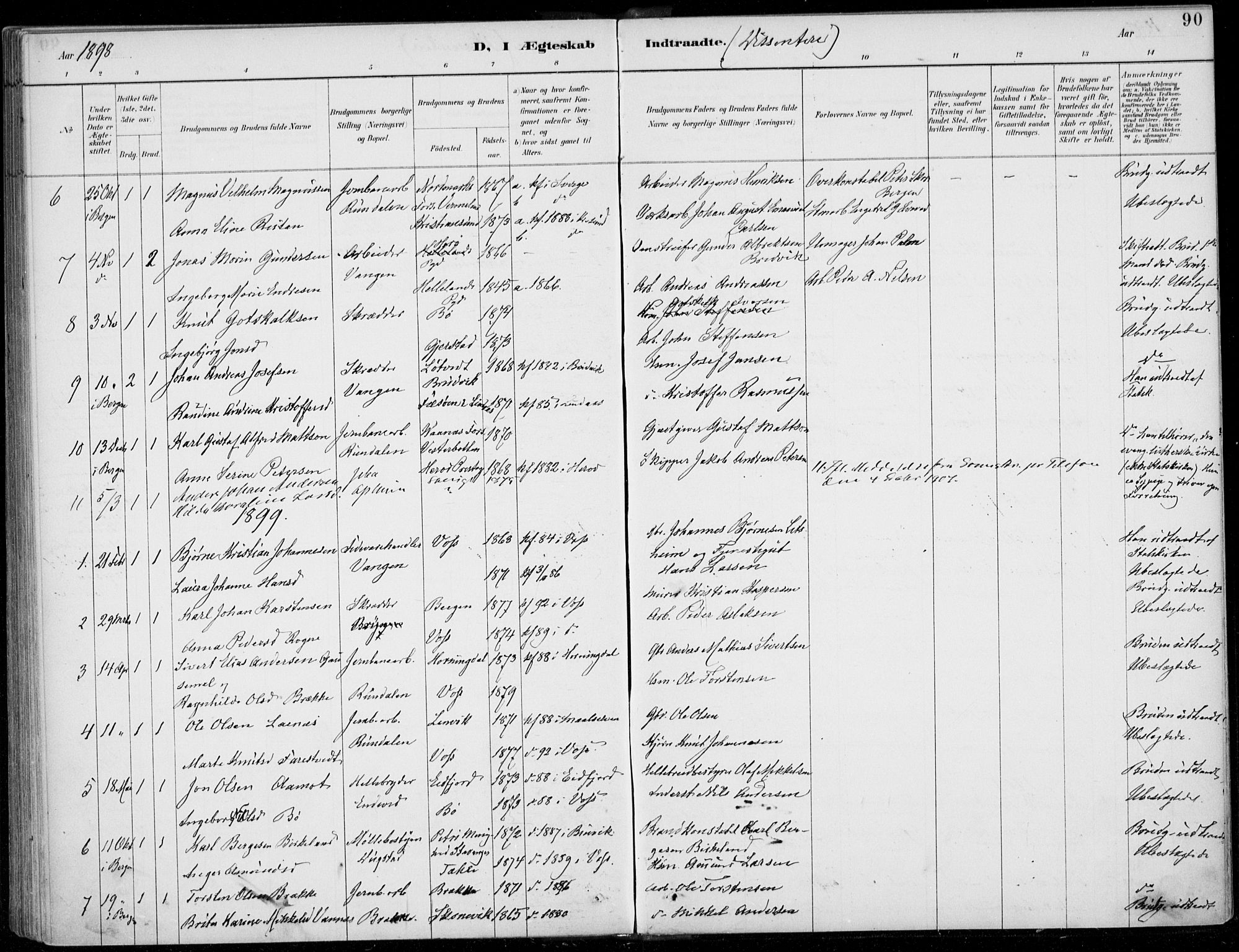 Voss sokneprestembete, SAB/A-79001/H/Haa: Parish register (official) no. C  1, 1887-1915, p. 90