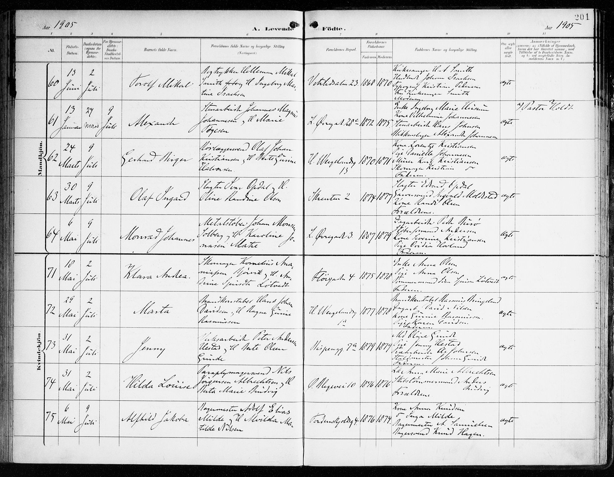Korskirken sokneprestembete, SAB/A-76101/H/Haa/L0023: Parish register (official) no. B 9, 1899-1908, p. 201