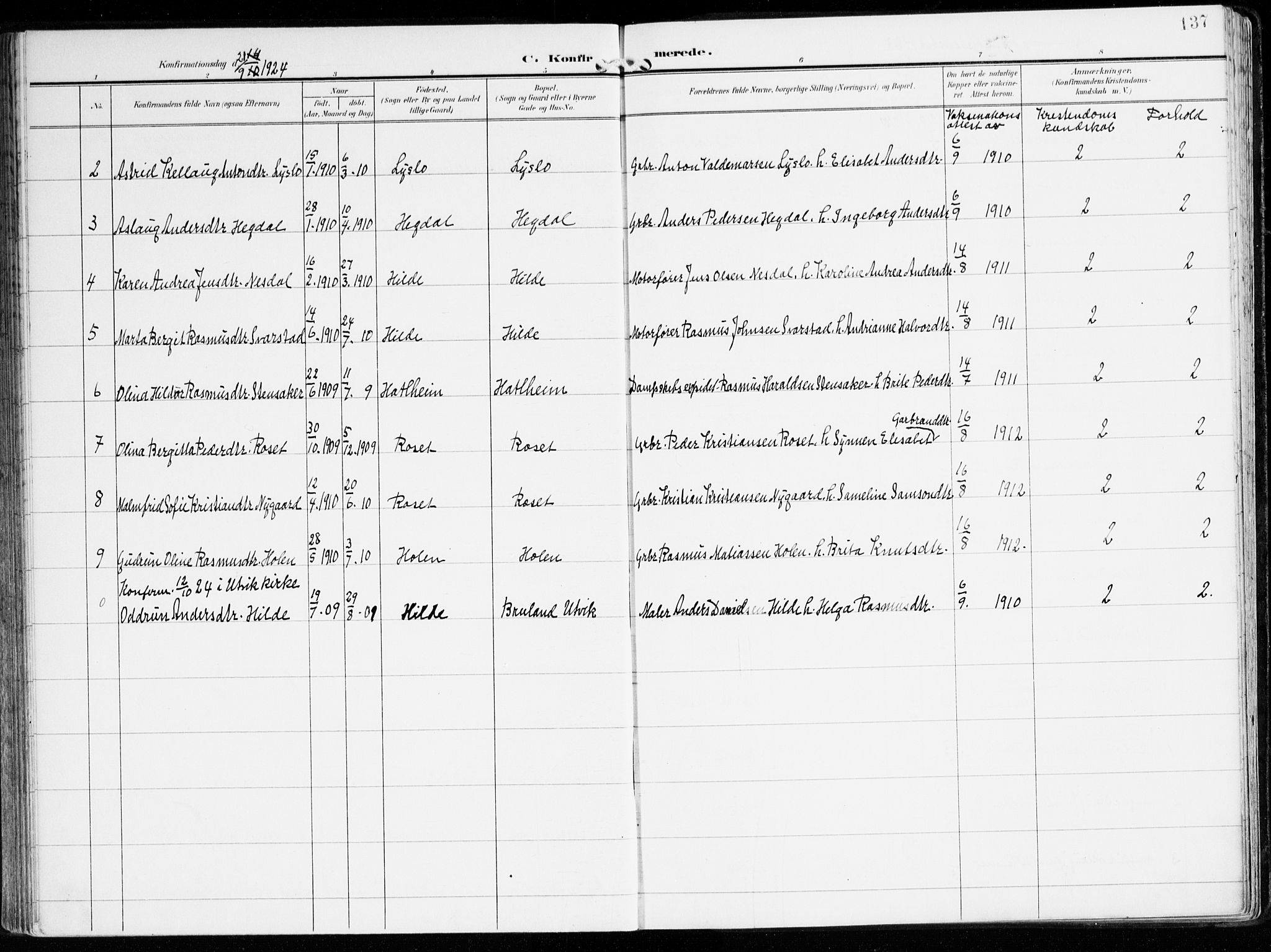 Innvik sokneprestembete, AV/SAB-A-80501: Parish register (official) no. B 2, 1903-1929, p. 137