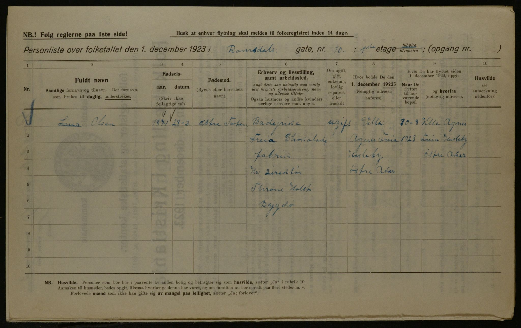 OBA, Municipal Census 1923 for Kristiania, 1923, p. 92069