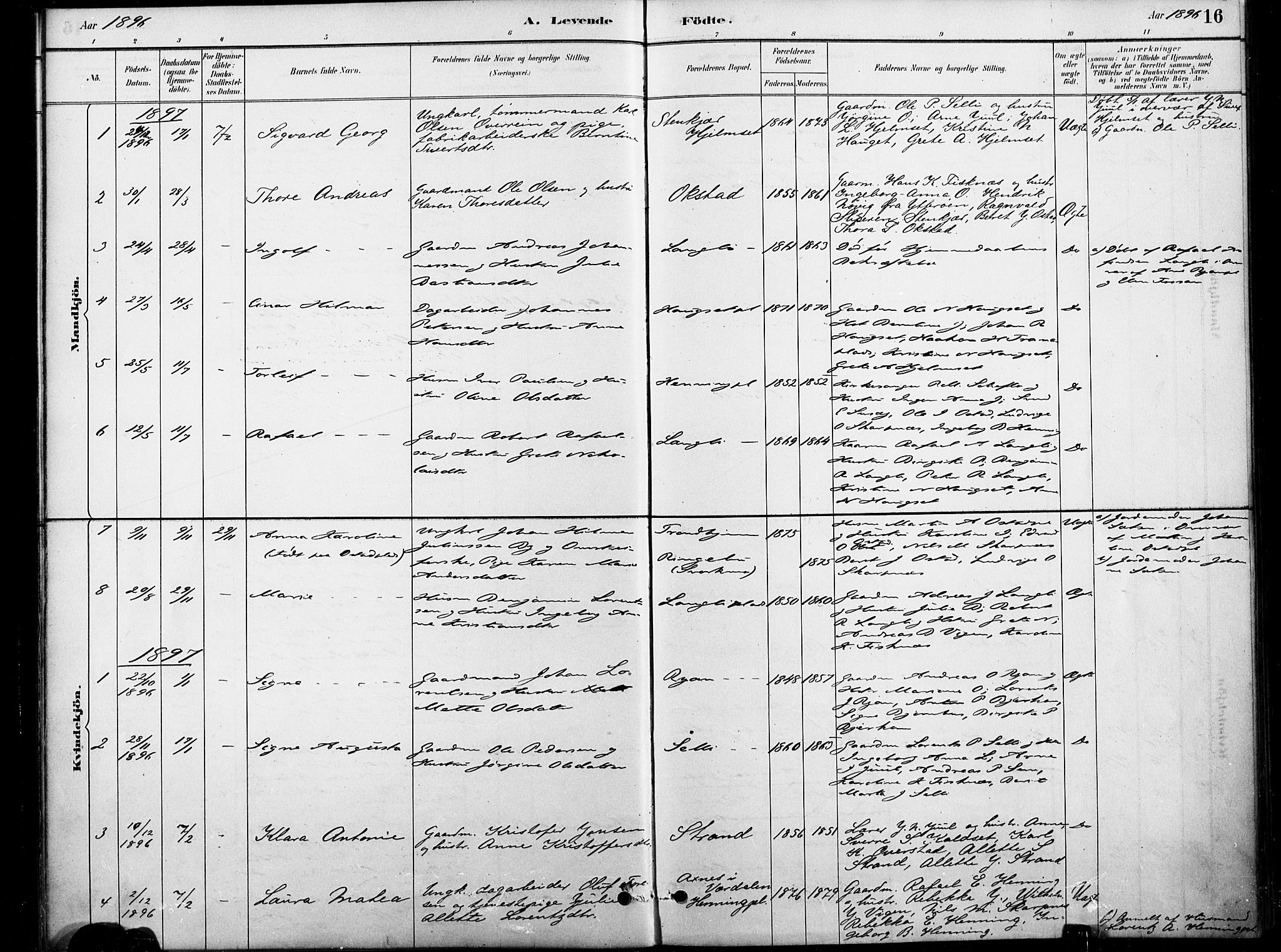 Ministerialprotokoller, klokkerbøker og fødselsregistre - Nord-Trøndelag, SAT/A-1458/738/L0364: Parish register (official) no. 738A01, 1884-1902, p. 16