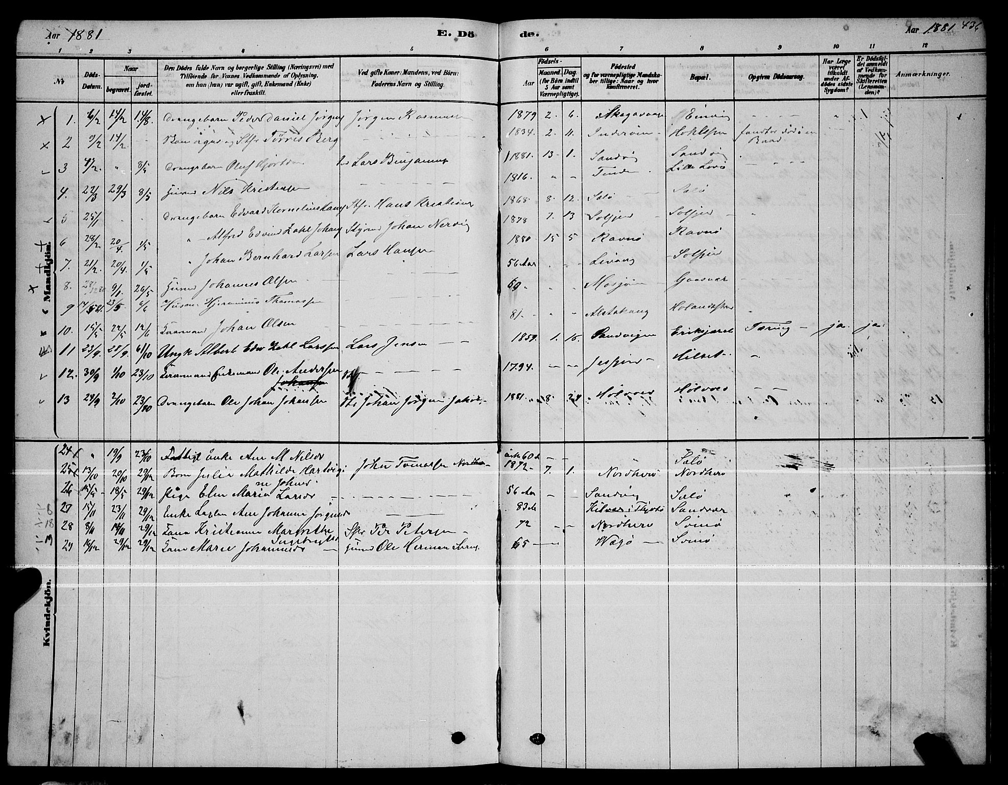 Ministerialprotokoller, klokkerbøker og fødselsregistre - Nordland, AV/SAT-A-1459/834/L0513: Parish register (copy) no. 834C04, 1877-1892, p. 436