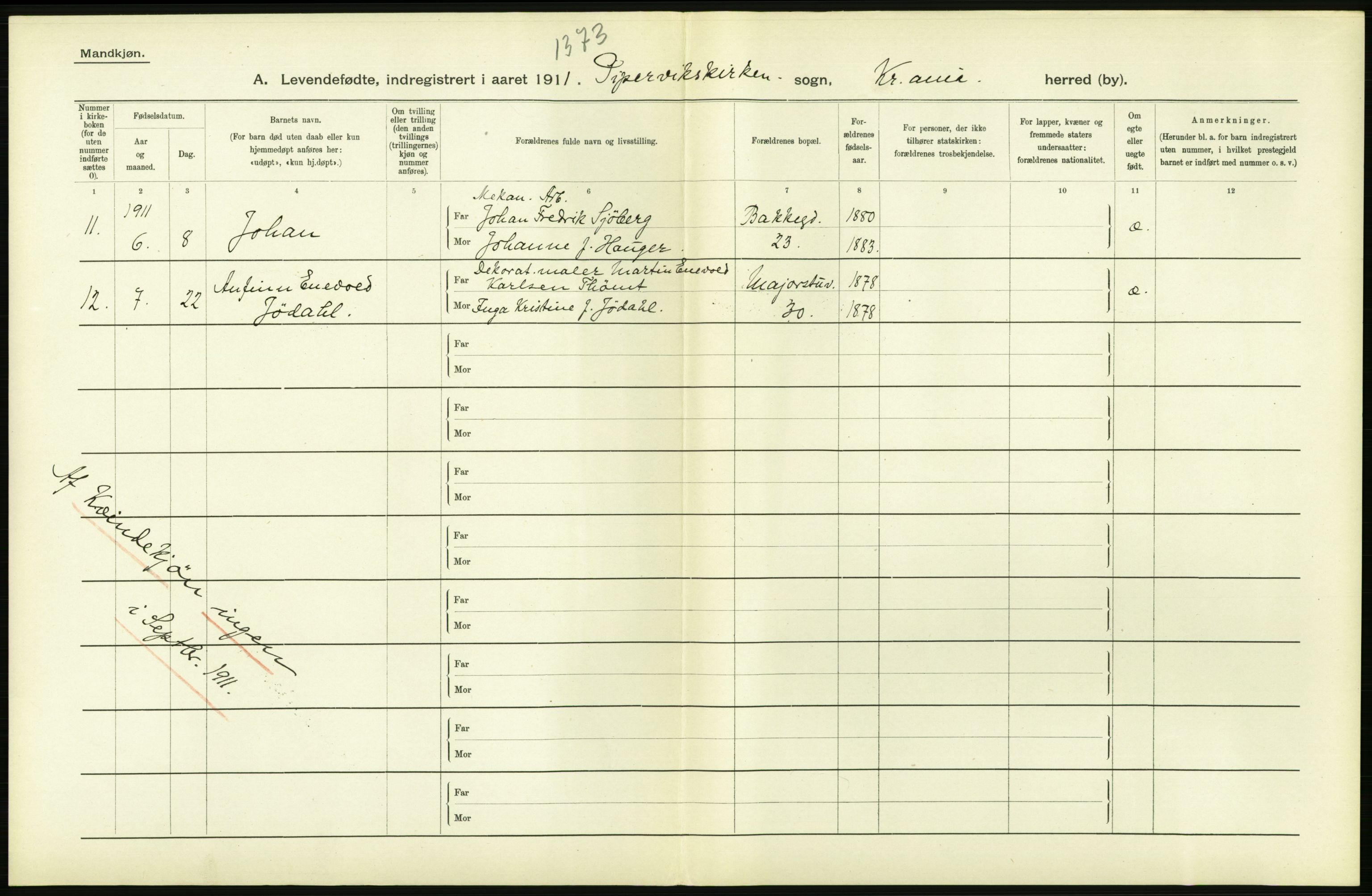 Statistisk sentralbyrå, Sosiodemografiske emner, Befolkning, AV/RA-S-2228/D/Df/Dfb/Dfba/L0006: Kristiania: Levendefødte menn., 1911, p. 622